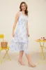 FLORAL SMOCKED SWEETHEART  RUFFLE TRIM MIDI DRESS sold by Blu Pepper