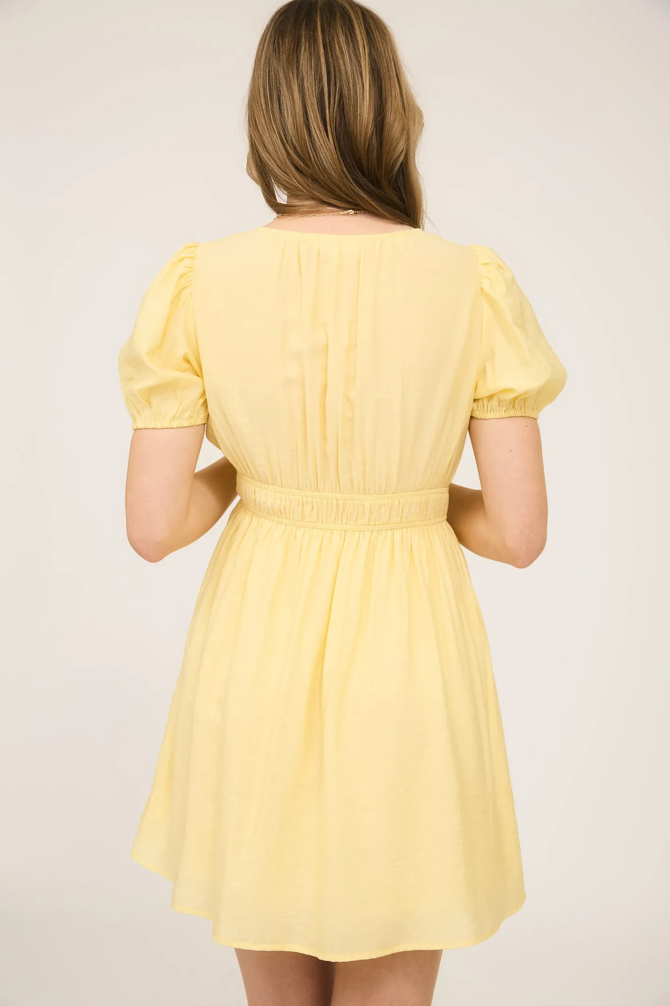 DEEP V FRONT TIE PUFF SLEEVE MINI DRESS sold by Blu Pepper product image thumbnail 2