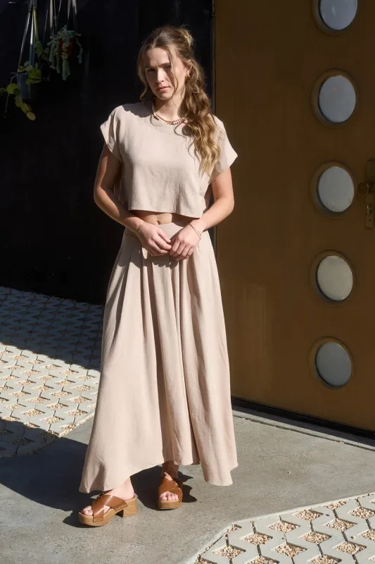 PLEATED HANDKERCHIEF LINEN MAXI SKIRT sold by Blu Pepper