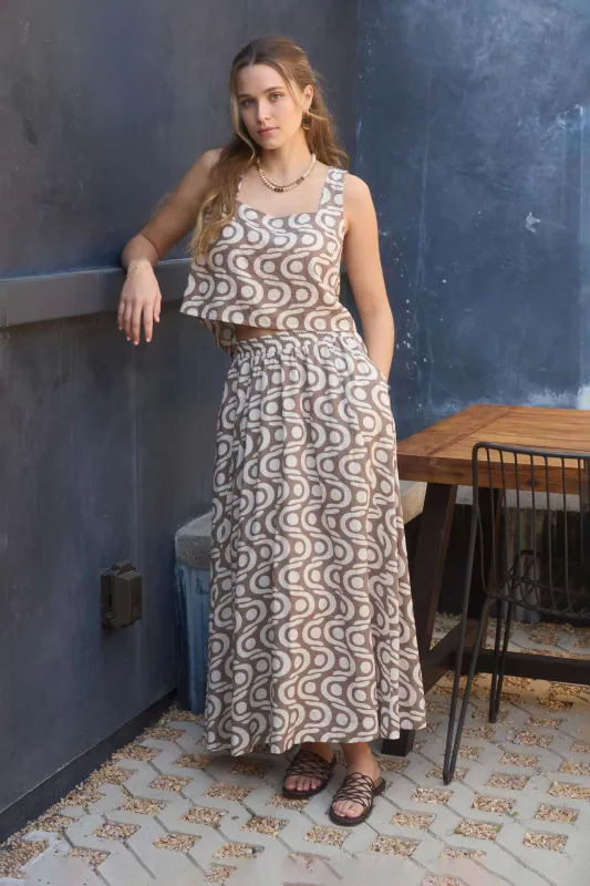 GEO PATTERN PLEATED MIDI SKIRT sold by Blu Pepper