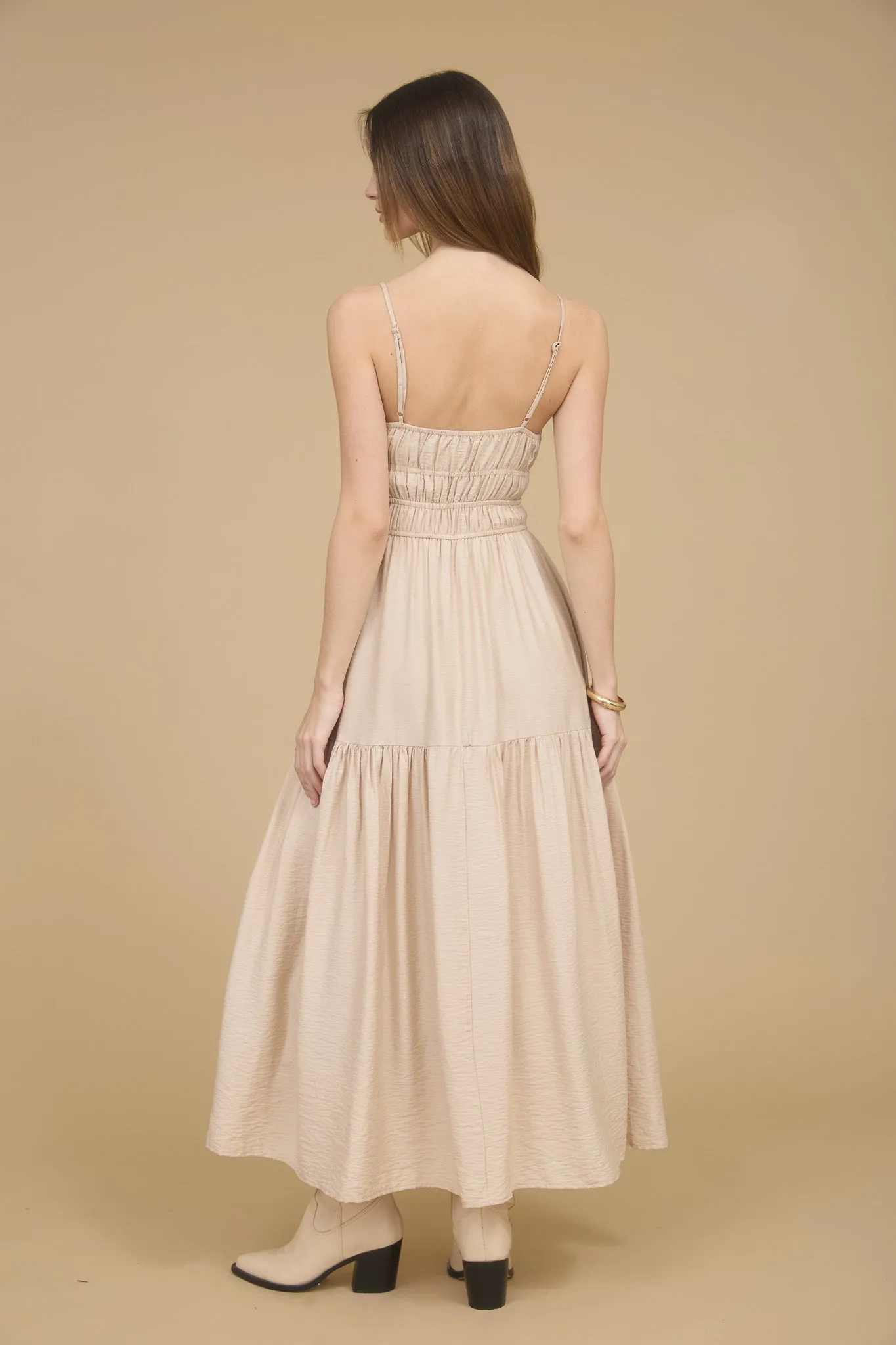 SHIRRED FRONT TIE SLEEVELESS MIDI DRESS sold by Blu Pepper product image thumbnail 2