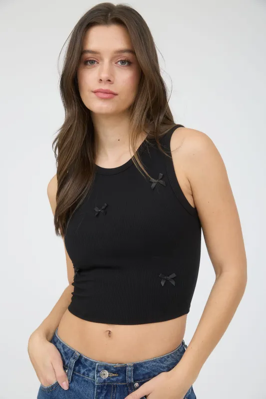 BOW DETAIL ROUND NECK SLEEVELESS KNIT TANK TOP sold by Blu Pepper