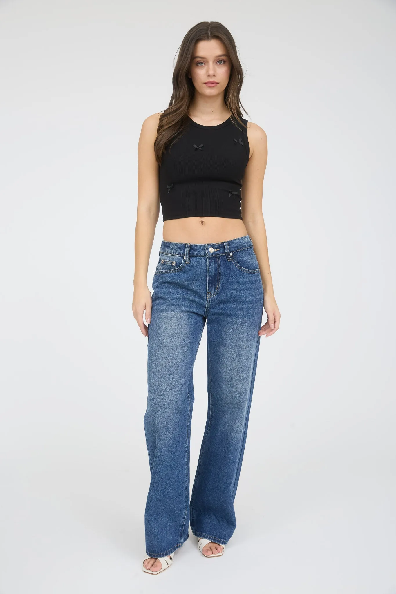 BOW DETAIL ROUND NECK SLEEVELESS KNIT TANK TOP sold by Blu Pepper product image thumbnail 2