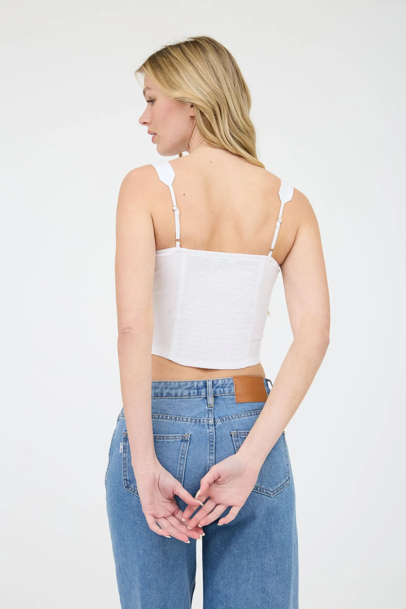 SCOOP NECK RUCHED FRONT TIE DETAIL TOP sold by Blu Pepper product image thumbnail 5