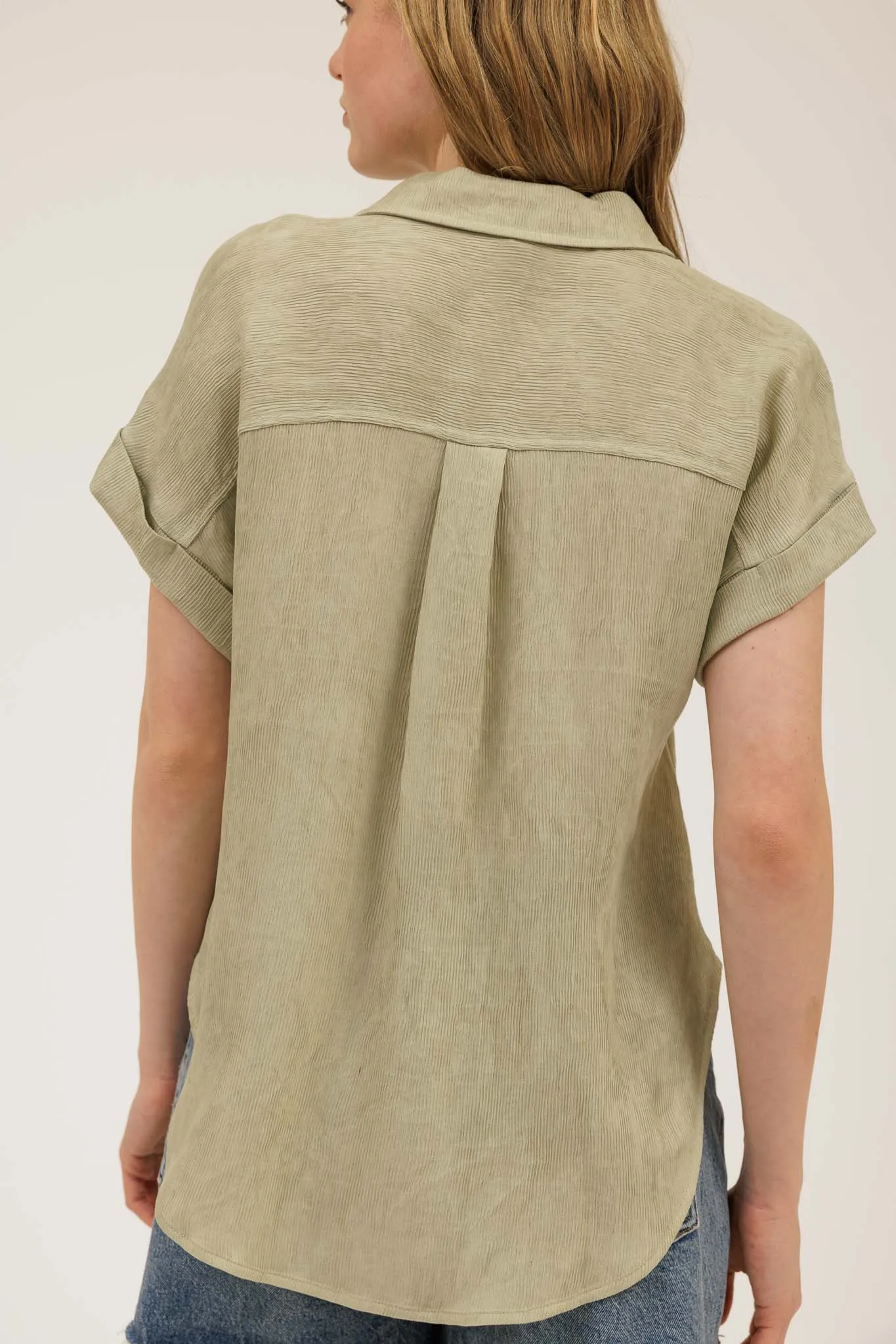 CUFF SLEEVE COLLARED HALF BUTTON LINEN SHIRT sold by Blu Pepper product image thumbnail 2