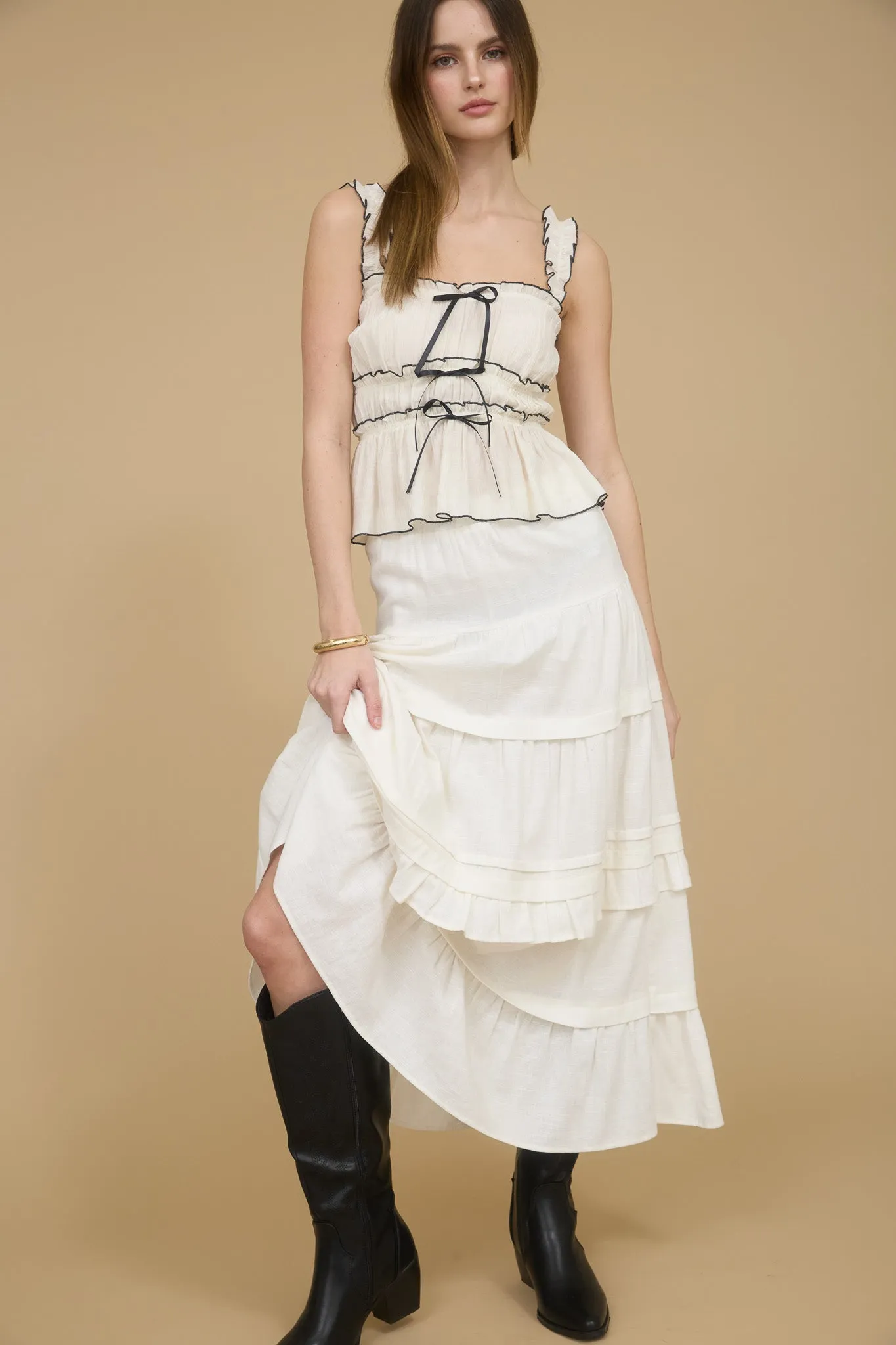 CONTRAST TRIM RUCHED BOW DETAIL SLEEVELESS BLOUSE sold by Blu Pepper product image thumbnail 5