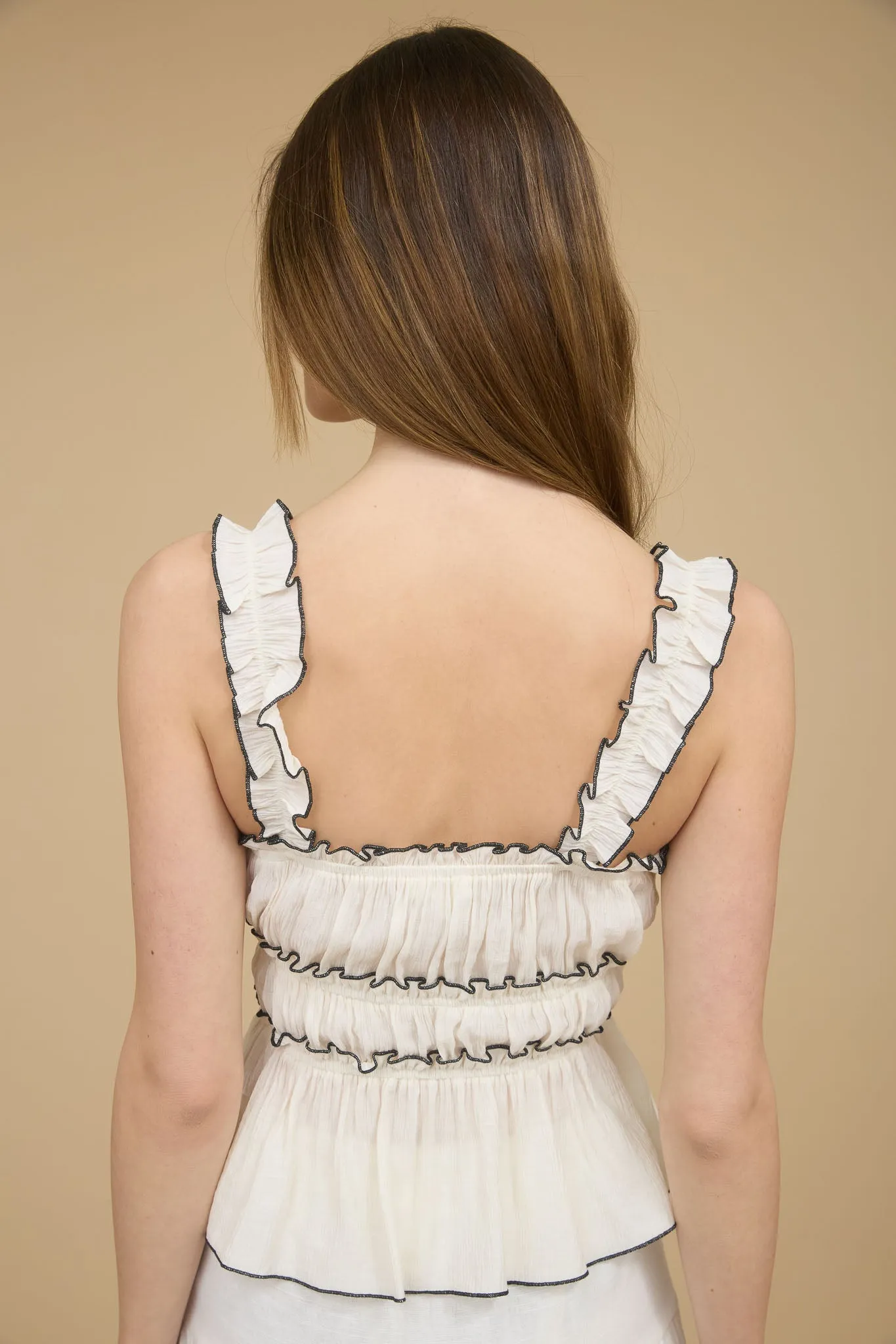 CONTRAST TRIM RUCHED BOW DETAIL SLEEVELESS BLOUSE sold by Blu Pepper product image thumbnail 2