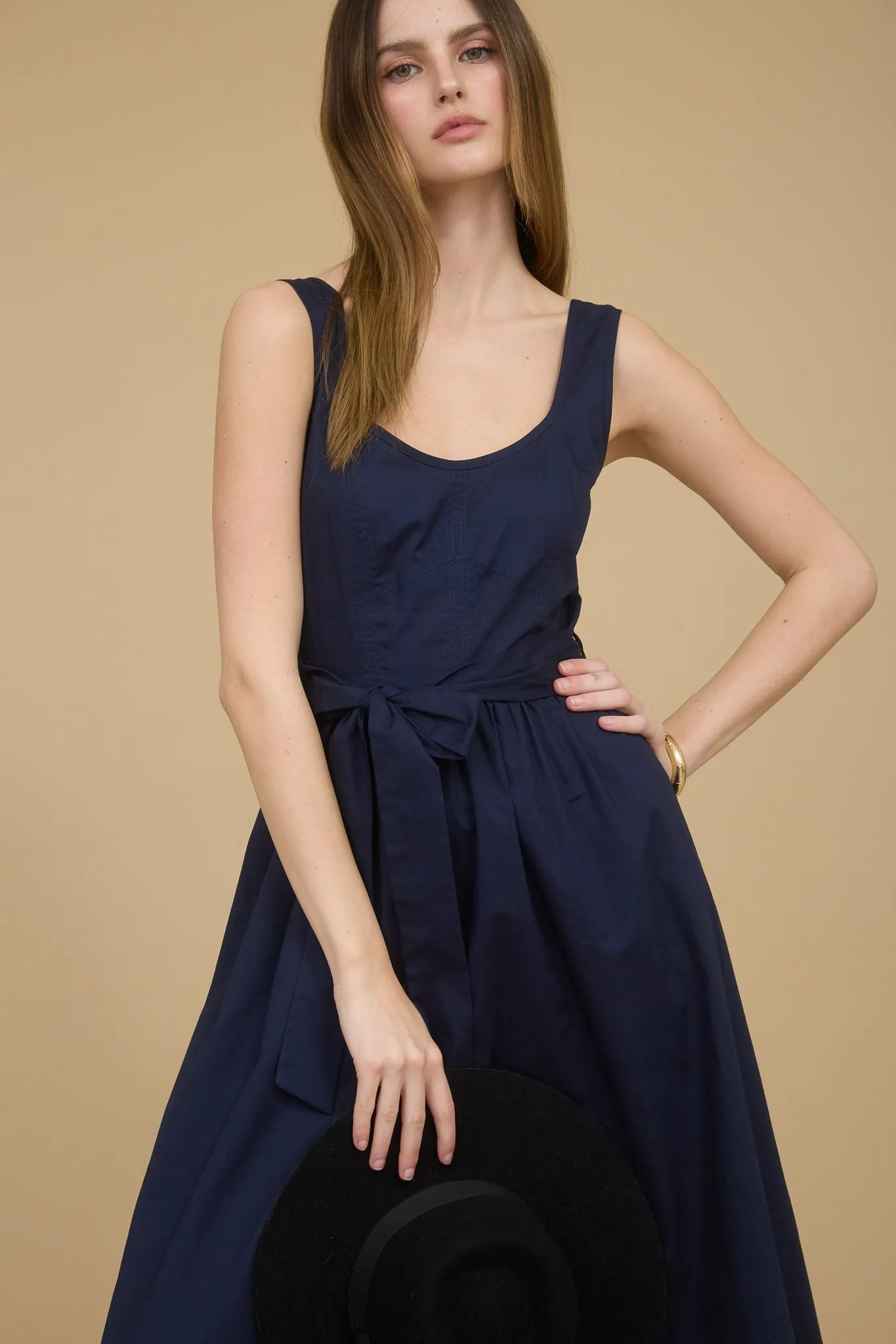 SLEEVELESS BELT TIE STRAP A-LINE MIDI DRESS sold by Blu Pepper product image thumbnail 4