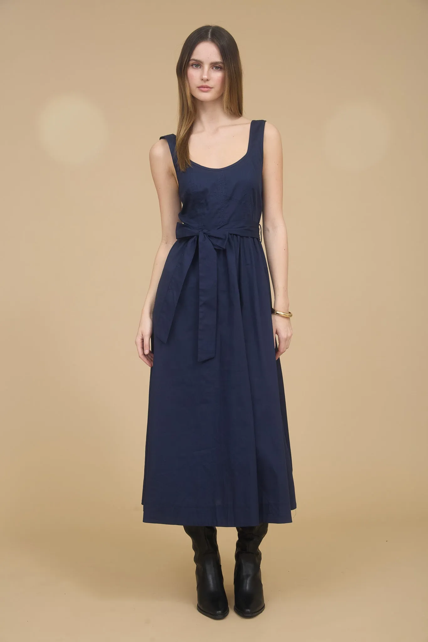 SLEEVELESS BELT TIE STRAP A-LINE MIDI DRESS sold by Blu Pepper product image thumbnail 5