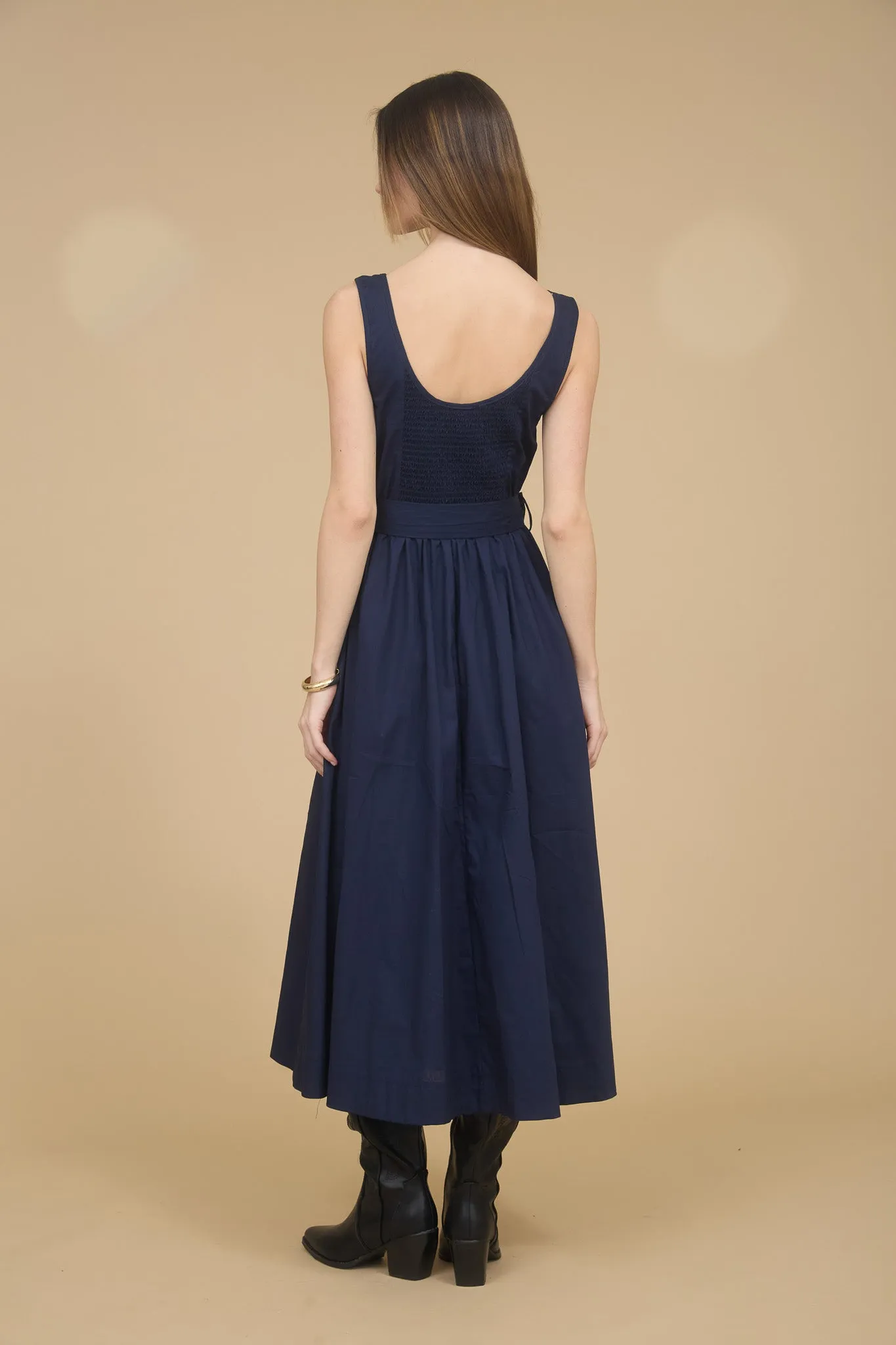 SLEEVELESS BELT TIE STRAP A-LINE MIDI DRESS sold by Blu Pepper product image thumbnail 2
