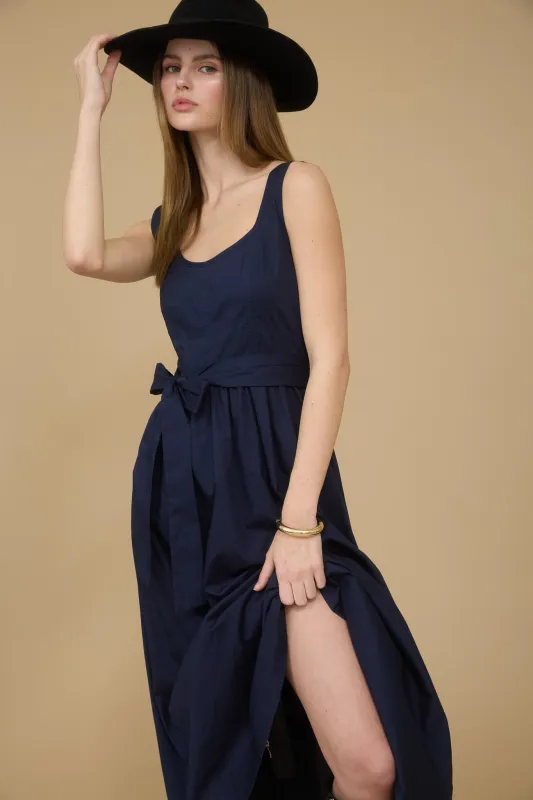 SLEEVELESS BELT TIE STRAP A-LINE MIDI DRESS sold by Blu Pepper