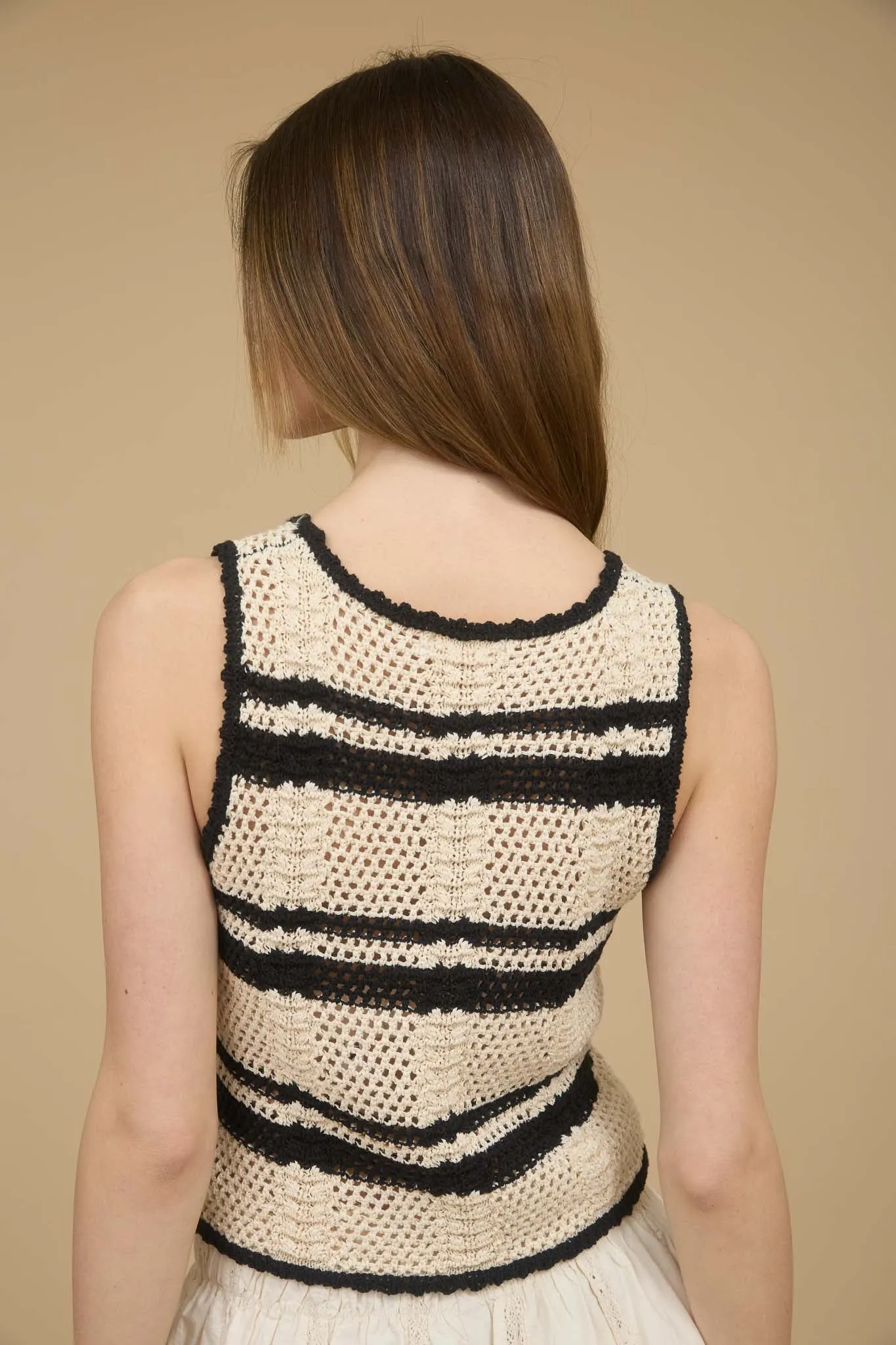 STRIPE CROCHET KNIT FRONT TIE VEST sold by Blu Pepper product image thumbnail 3