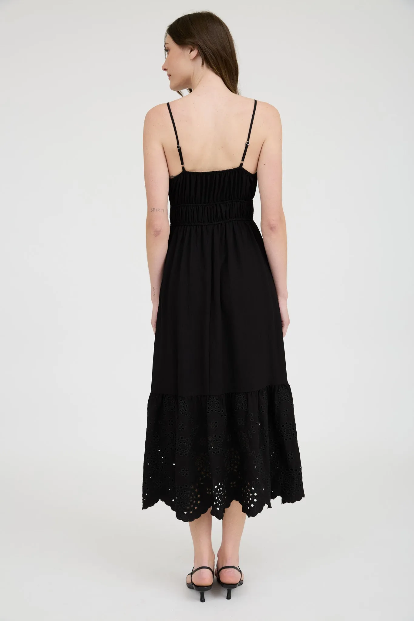 FRONT SELF TIE EYELET SCALLOP HEM MIDI DRESS sold by Blu Pepper product image thumbnail 2