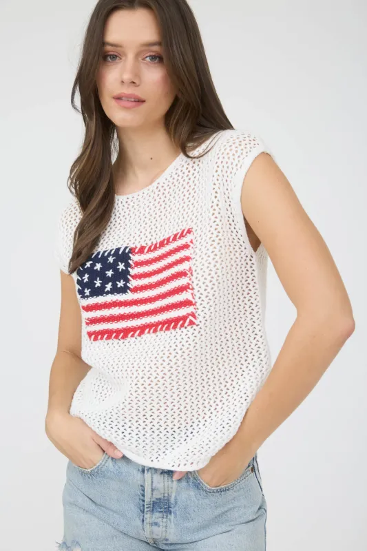 PLUS AMERICAN FLAG CROCHET KNIT SWEATER TOP made by Blu Pepper