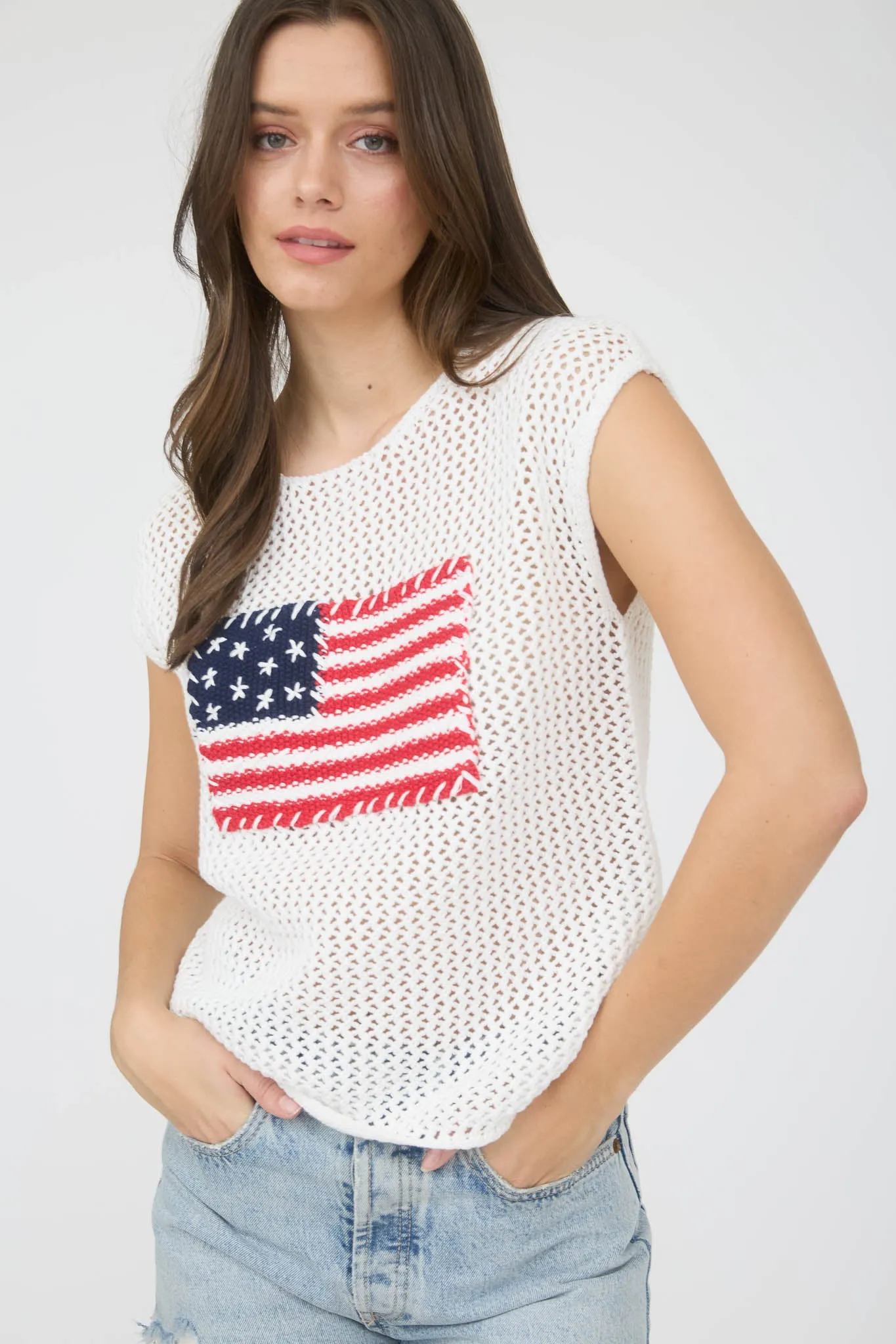 PLUS AMERICAN FLAG CROCHET KNIT SWEATER TOP sold by Blu Pepper