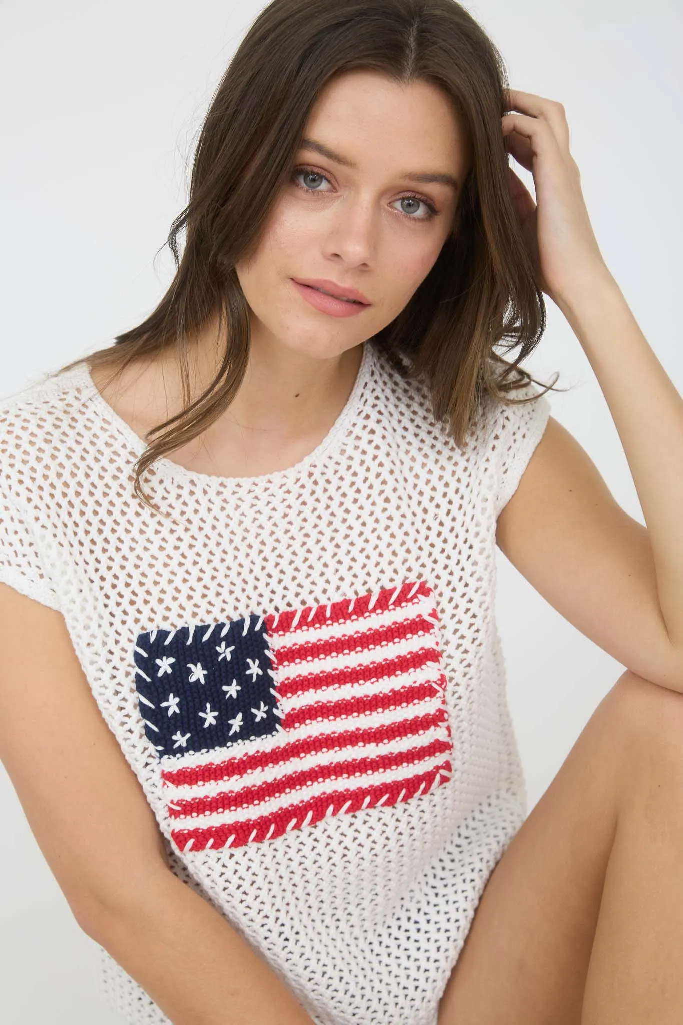 PLUS AMERICAN FLAG CROCHET KNIT SWEATER TOP sold by Blu Pepper product image thumbnail 2