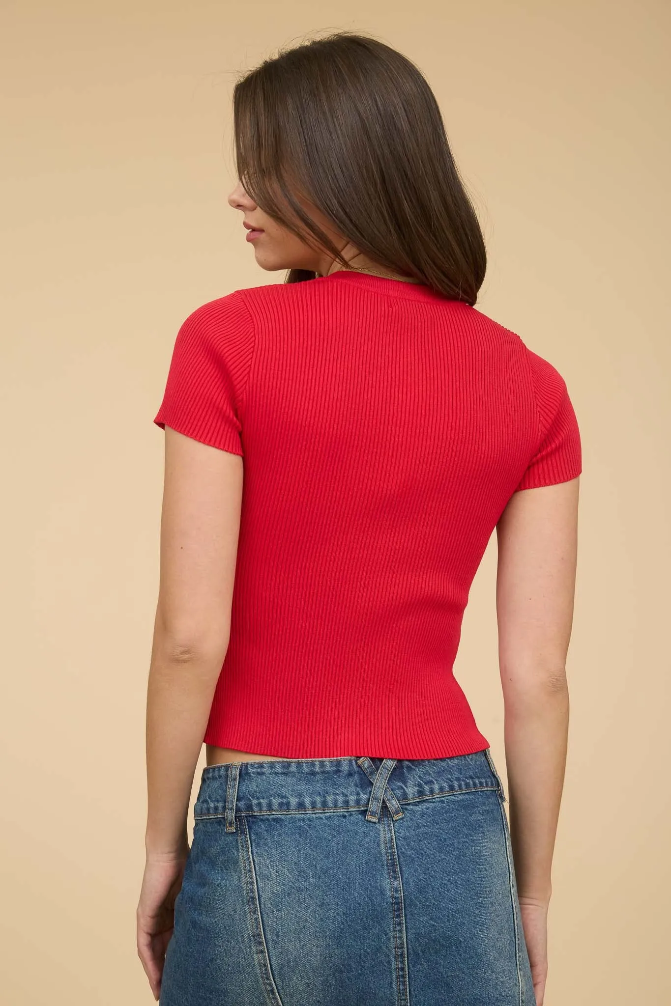 SNAP BUTTON SHORT SLEEVE SWEATER KNIT CARDIGAN sold by Blu Pepper product image thumbnail 2