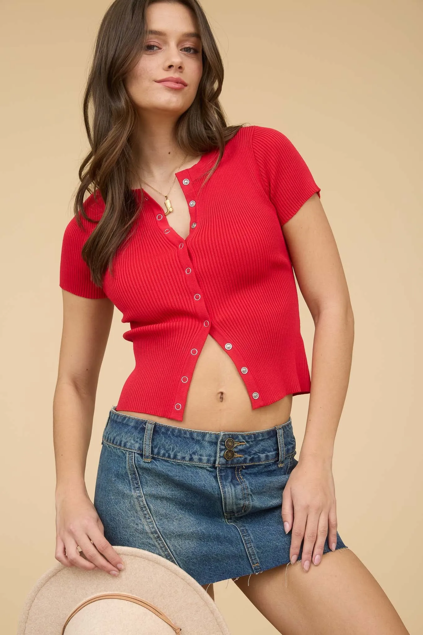 SNAP BUTTON SHORT SLEEVE SWEATER KNIT CARDIGAN sold by Blu Pepper