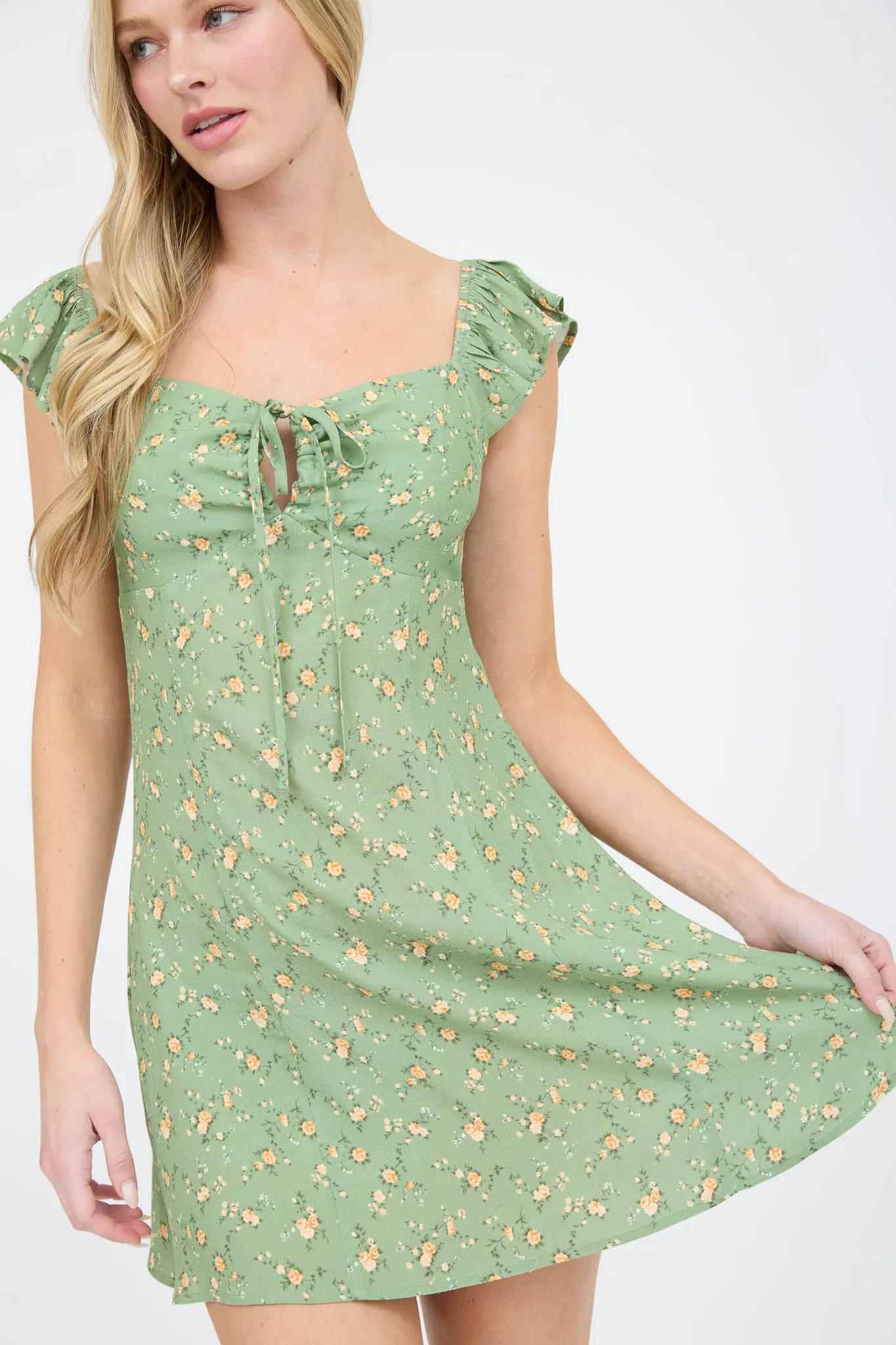 FLORAL FRONT CUT-OUT WITH TIE MINI DRESS sold by Blu Pepper product image thumbnail 4