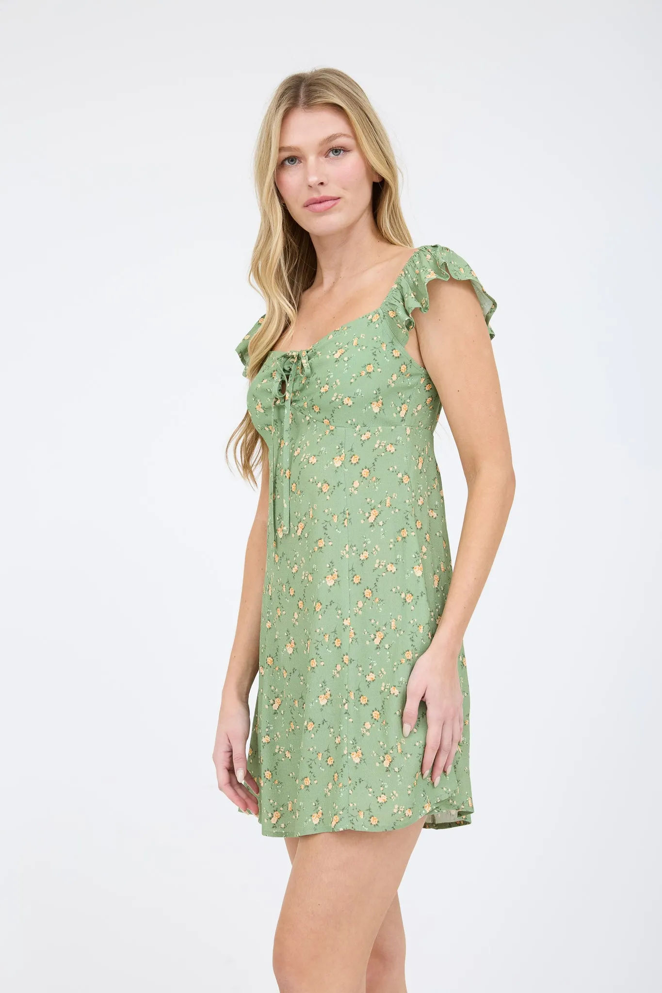 FLORAL FRONT CUT-OUT WITH TIE MINI DRESS sold by Blu Pepper product image thumbnail 3