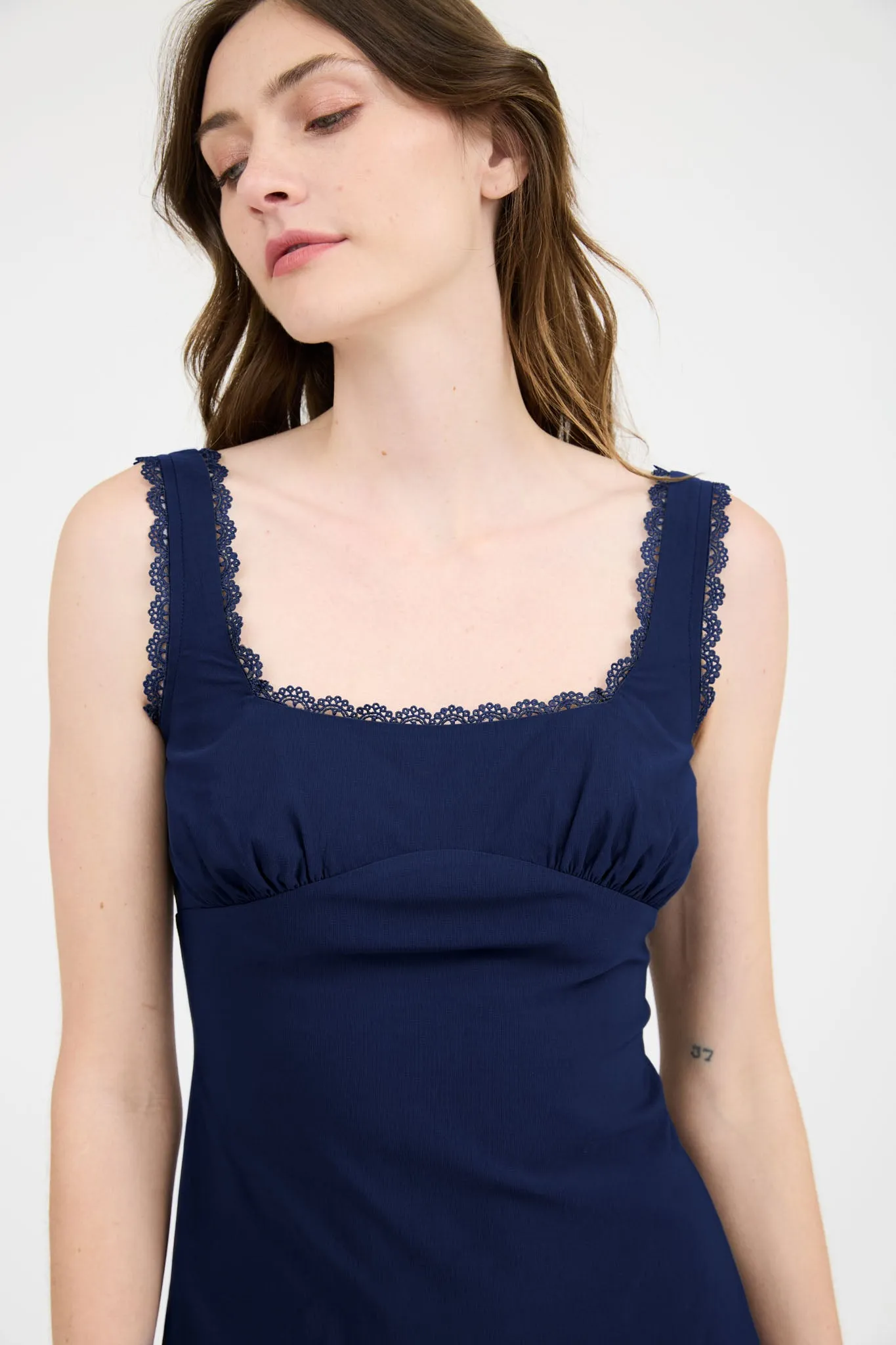 SWEETHEART NECK SLEEVELESS LACE TRIM MINI DRESS sold by Blu Pepper product image thumbnail 4