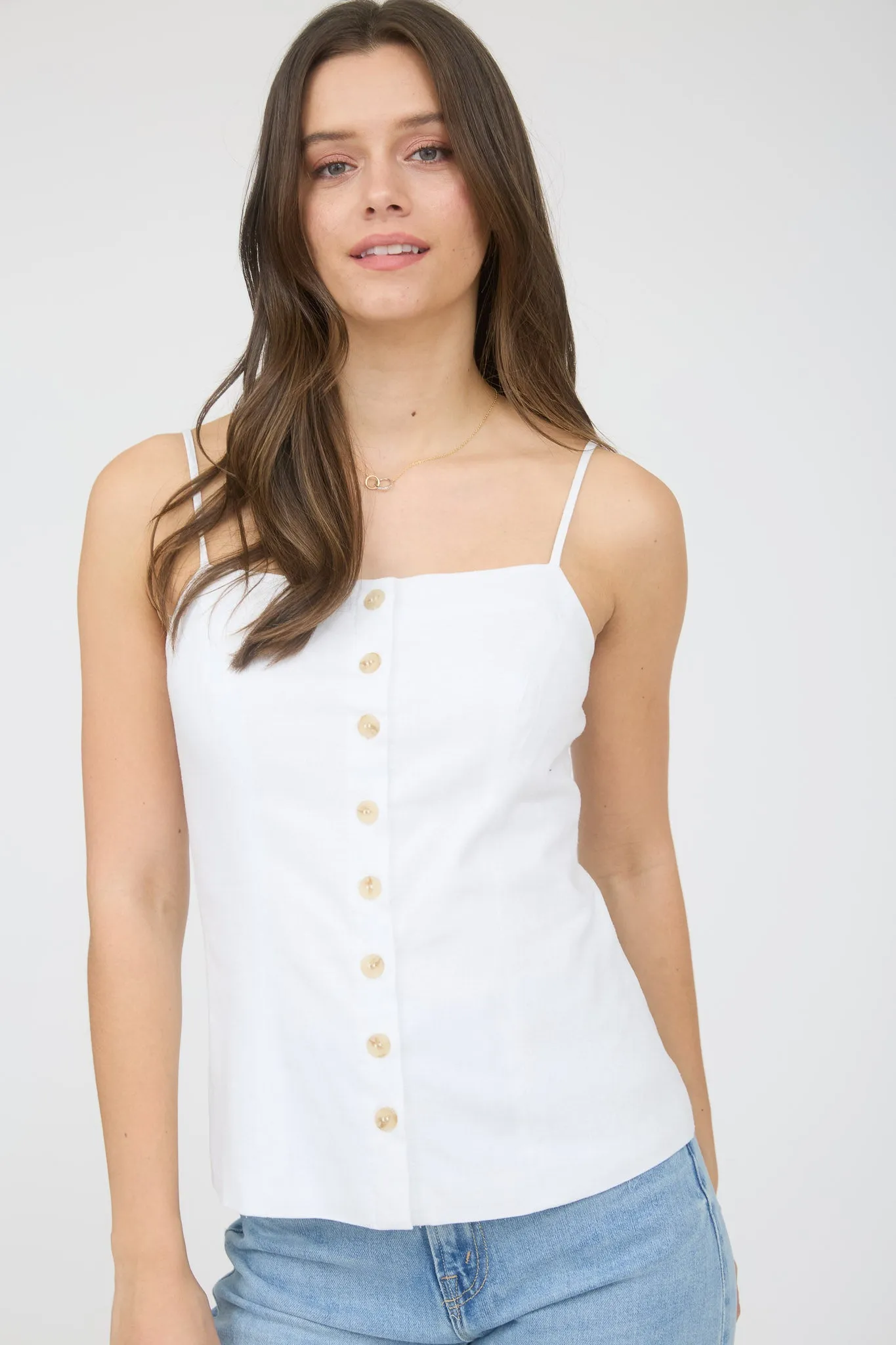 BUTTON DOWN SPAGHETTI STRAP LINEN TOP sold by Blu Pepper product image thumbnail 4