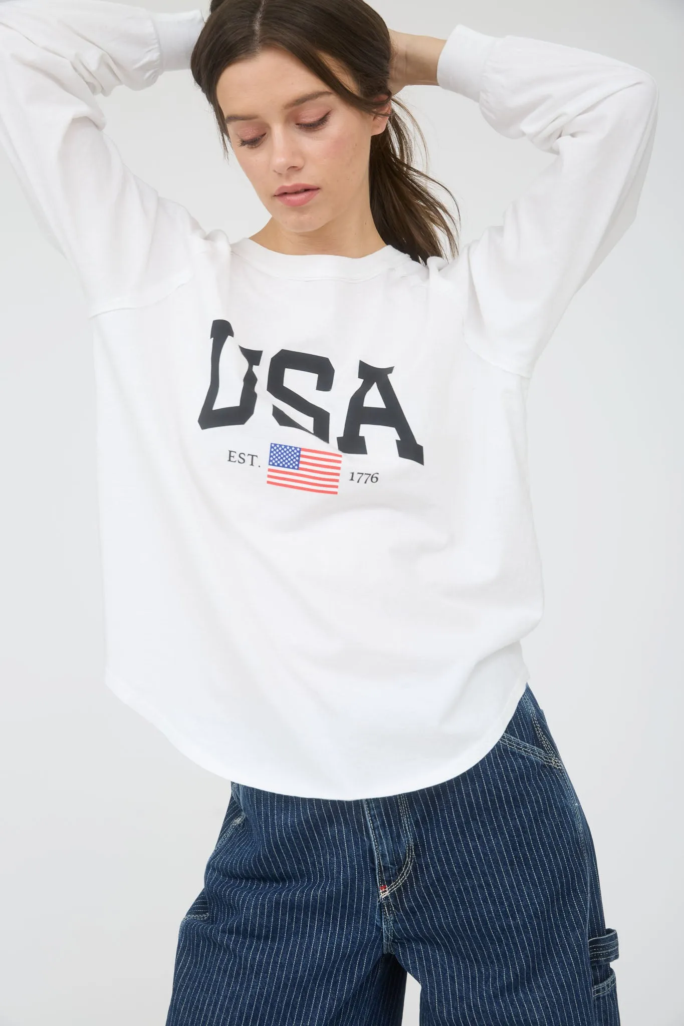 USA GRAPHIC RAGLAN LONG SLEEVE KNIT TOP sold by Blu Pepper