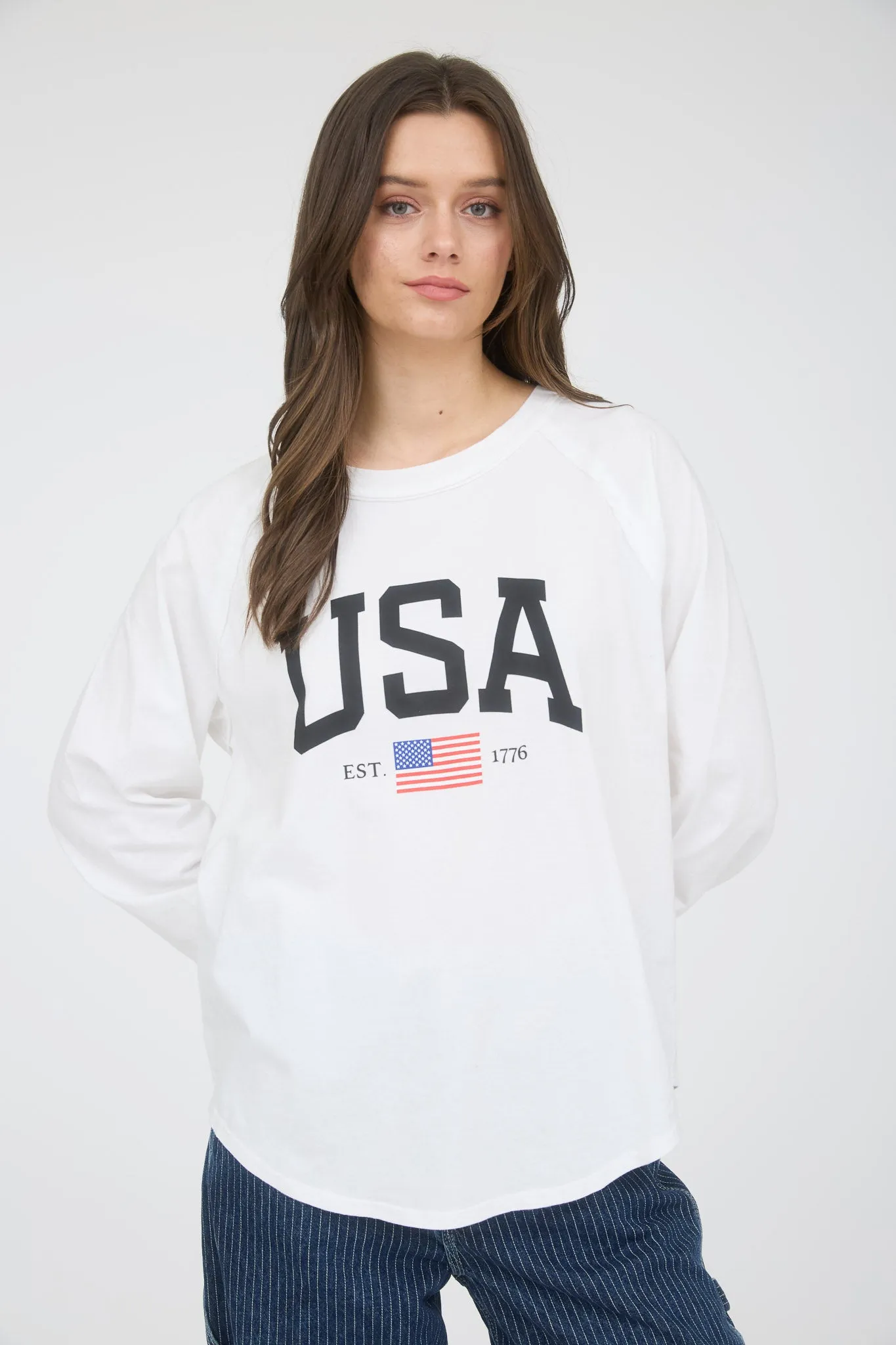 USA GRAPHIC RAGLAN LONG SLEEVE KNIT TOP sold by Blu Pepper product image thumbnail 5