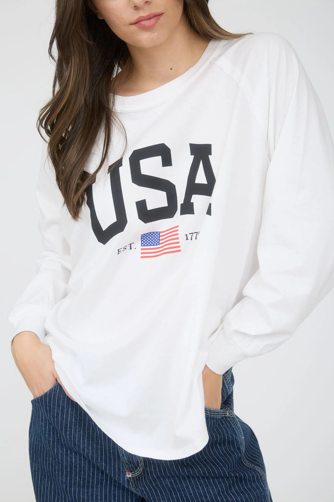 USA GRAPHIC RAGLAN LONG SLEEVE KNIT TOP sold by Blu Pepper product image thumbnail 4