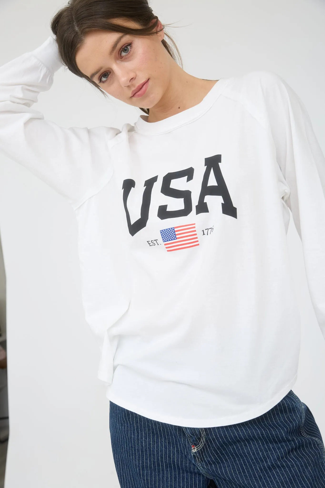 USA GRAPHIC RAGLAN LONG SLEEVE KNIT TOP sold by Blu Pepper product image thumbnail 3