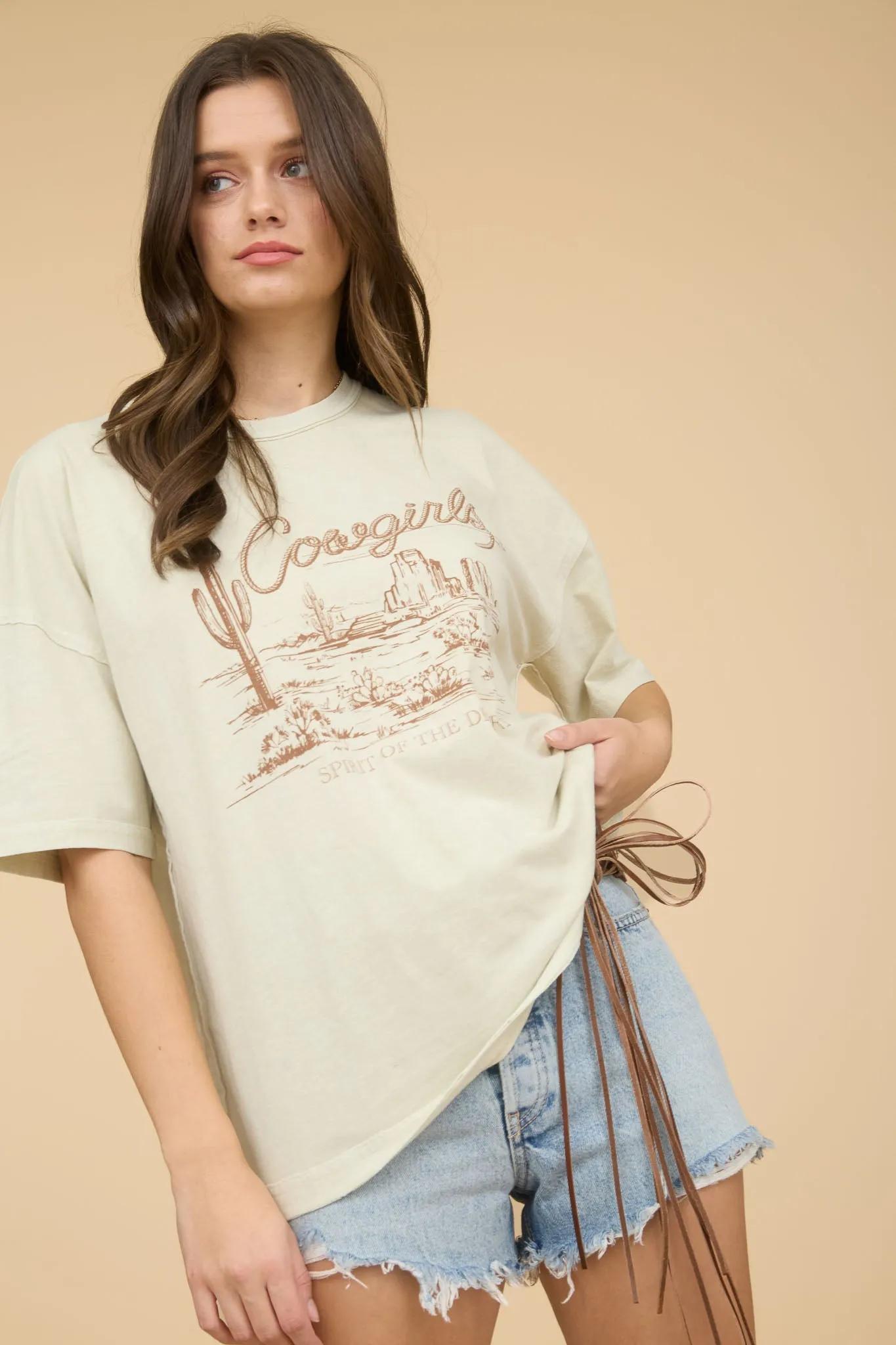 COWGIRLS RELAXED SHORT SLEEVE KNIT T-SHIRT sold by Blu Pepper product image thumbnail 3