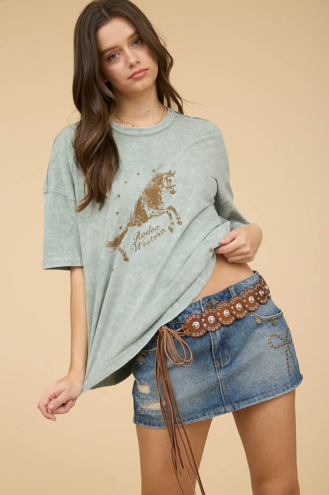 RODEO WESTERN RELAXED SHORT SLEEVE KNIT T-SHIRT sold by Blu Pepper