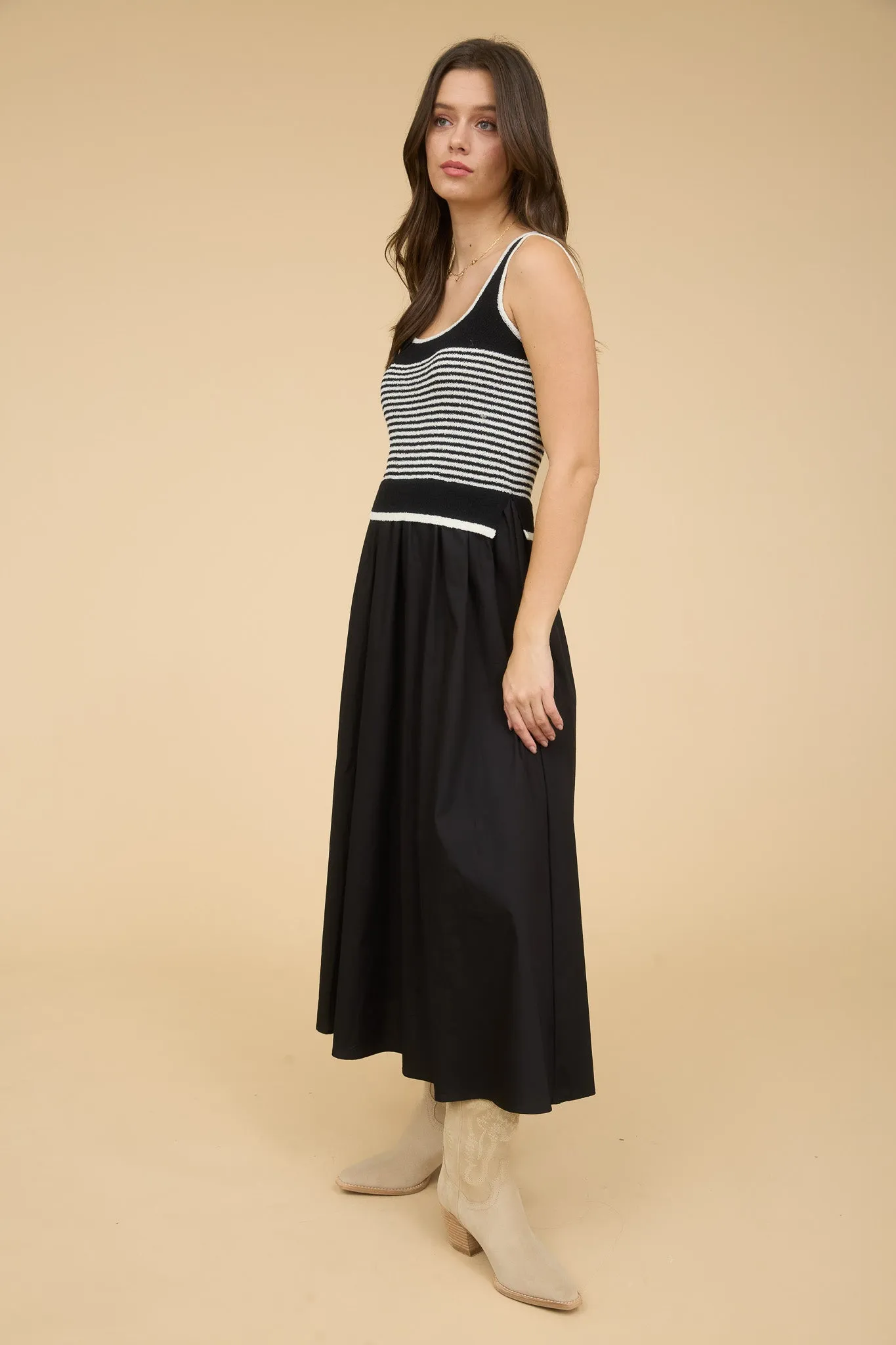 STRIPE SWEATER TANK WOVEN SKIRT MIDI DRESS sold by Blu Pepper product image thumbnail 3