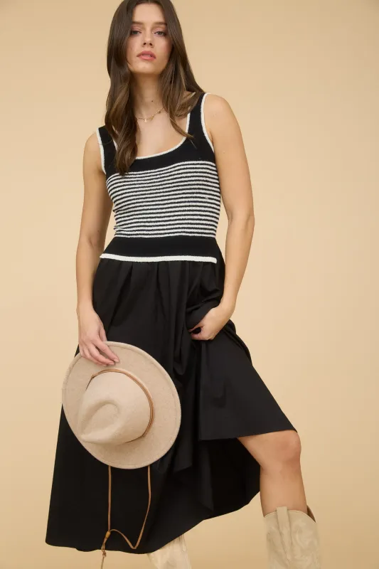 STRIPE SWEATER TANK WOVEN SKIRT MIDI DRESS sold by Blu Pepper