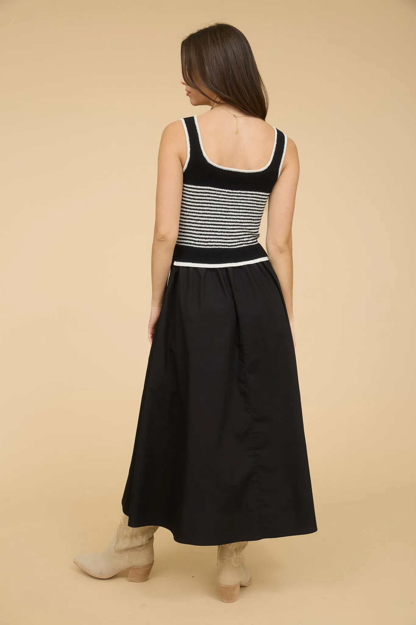 STRIPE SWEATER TANK WOVEN SKIRT MIDI DRESS sold by Blu Pepper product image thumbnail 2