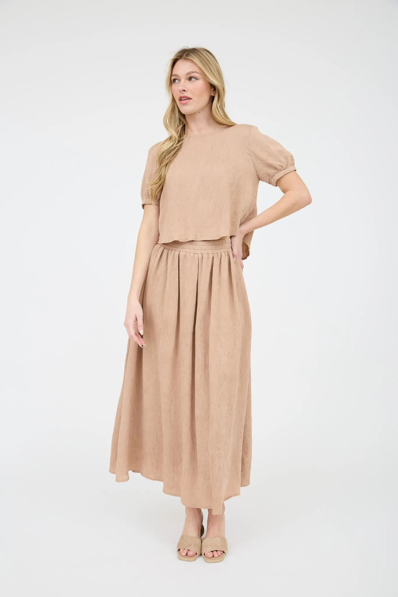 ROUND NECK SHORT PUFF SLEEVE BACK TIE SHIRT sold by Blu Pepper product image thumbnail 5