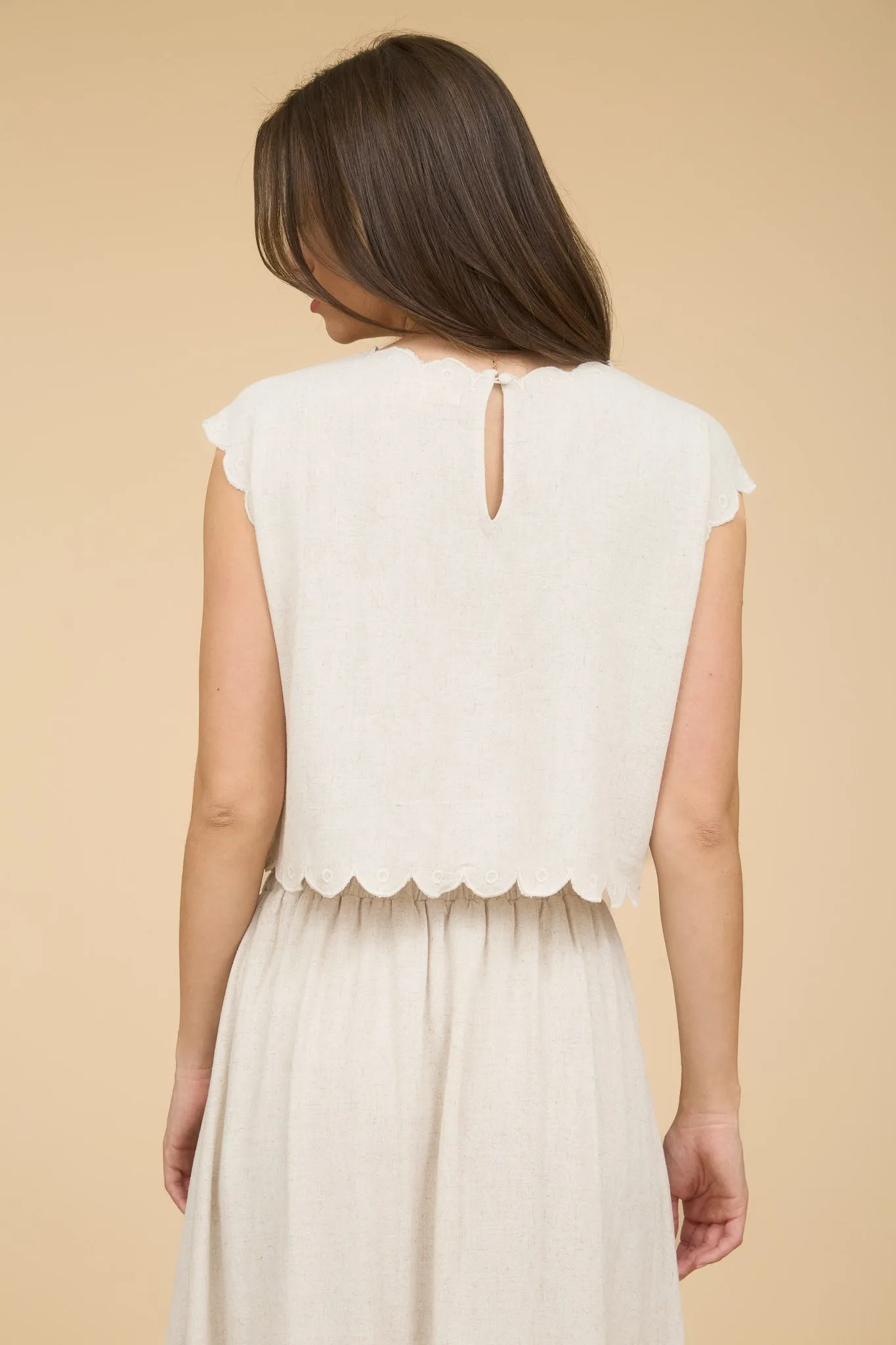 EYELET EMBROIDERY DETAIL SCALLOPED CROP TOP sold by Blu Pepper product image thumbnail 2