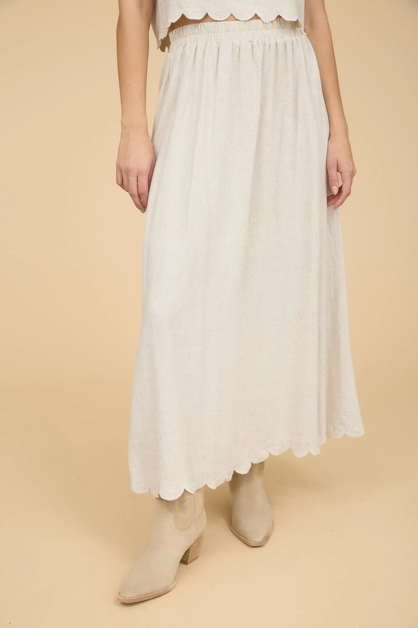 HIGH WAIST SCALLOP HEM MIDI SKIRT sold by Blu Pepper product image thumbnail 4