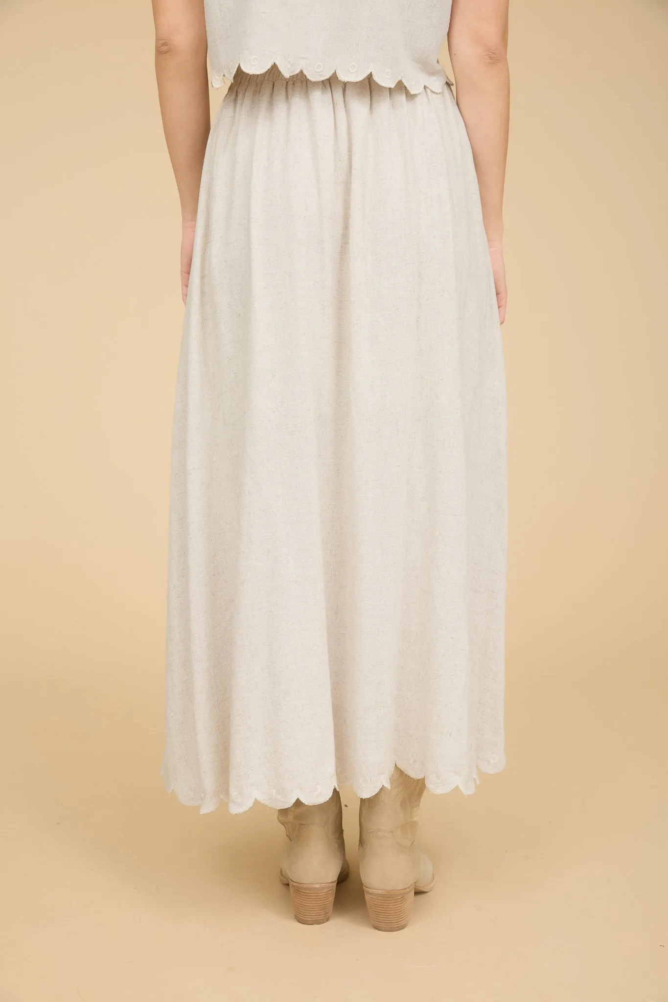 HIGH WAIST SCALLOP HEM MIDI SKIRT sold by Blu Pepper product image thumbnail 2