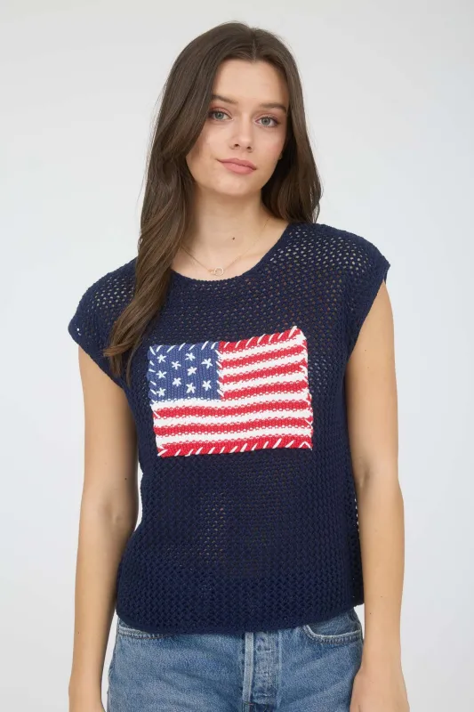 AMERICAN FLAG CROCHET KNIT SWEATER TOP sold by Blu Pepper