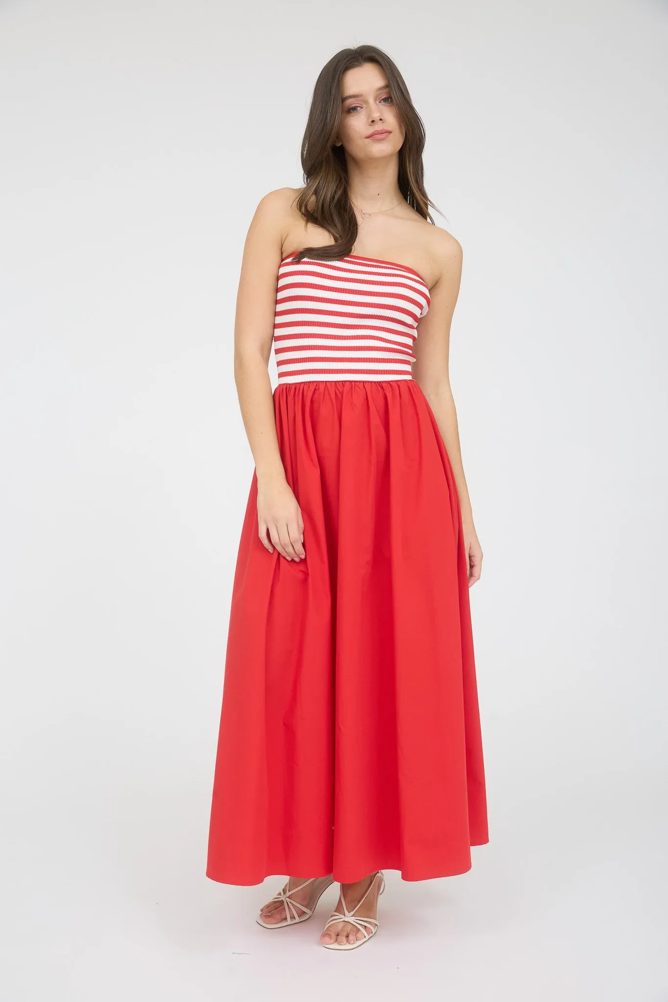 STRIPE KNIT TOP WOVEN SKIRT MIX MEDIA MIDI DRESS sold by Blu Pepper product image thumbnail 5