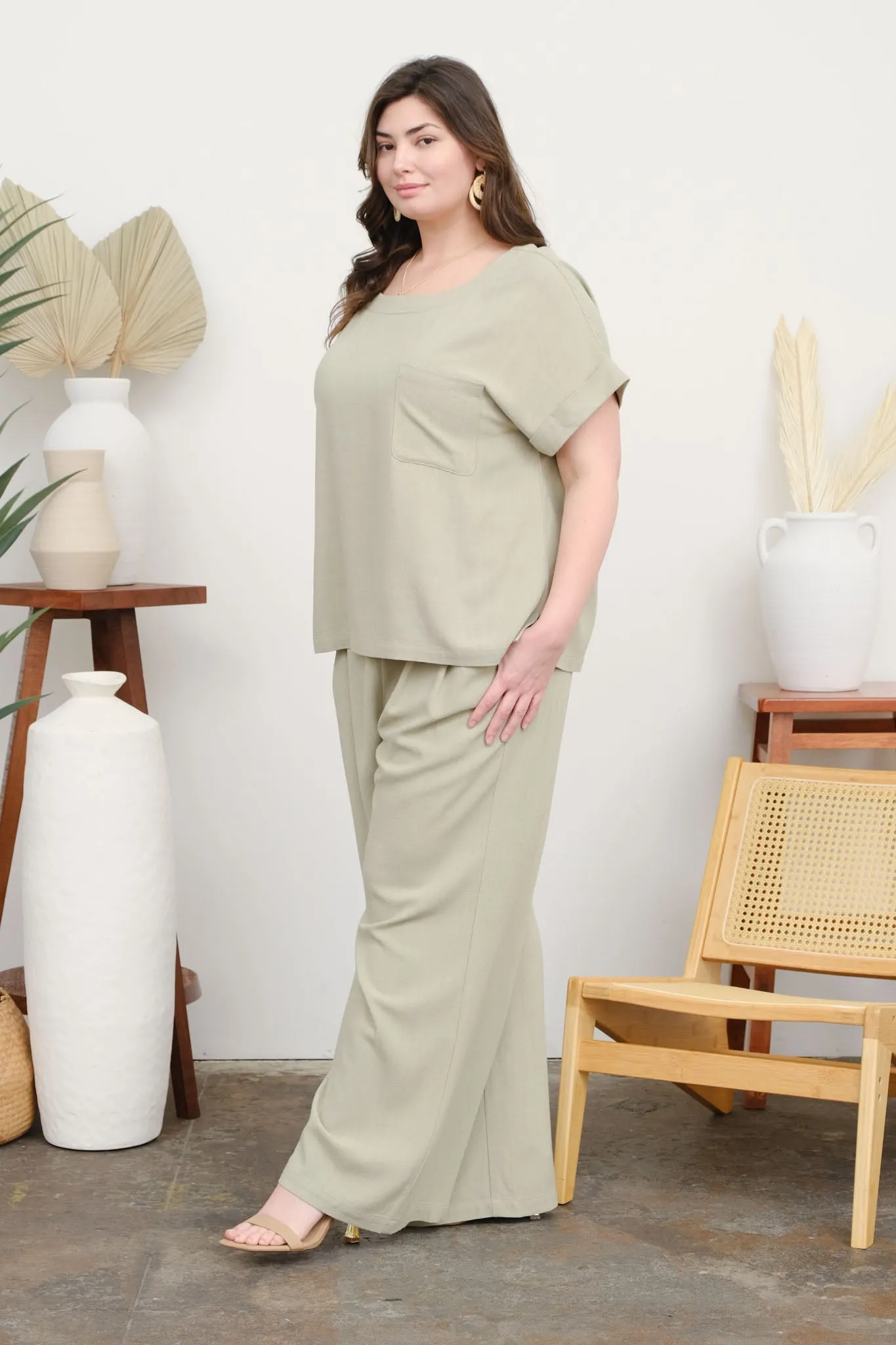 PLUS SHORT SLEEVE BOXY CUT LINEN TOP sold by Blu Pepper product image thumbnail 3