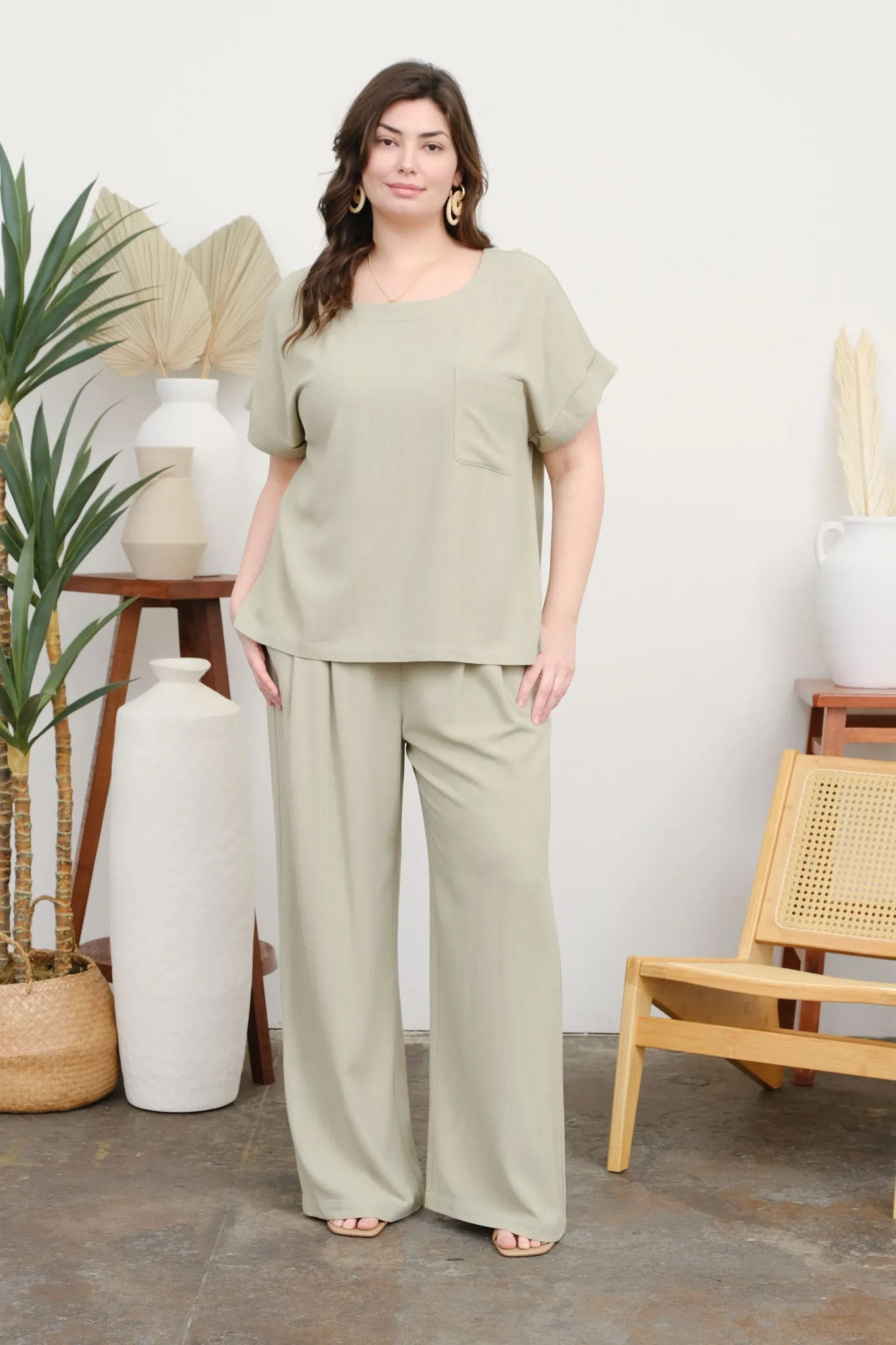 PLUS HIGH WAIST WIDE LEG PLEATED LINEN PANTS sold by Blu Pepper
