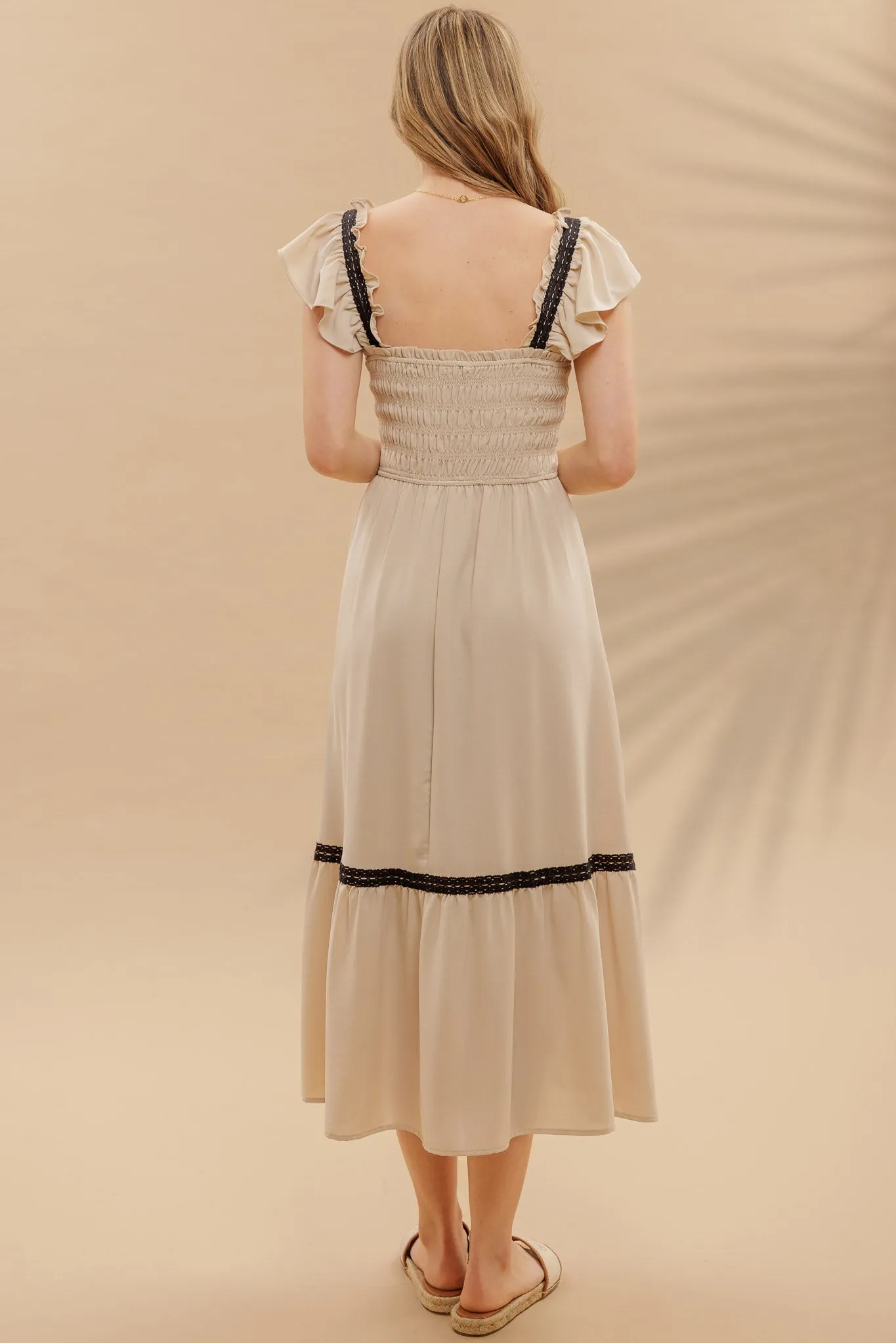 CONTRAST DETAIL SMOCKED RUFFLE MIDI DRESS sold by Blu Pepper product image thumbnail 2