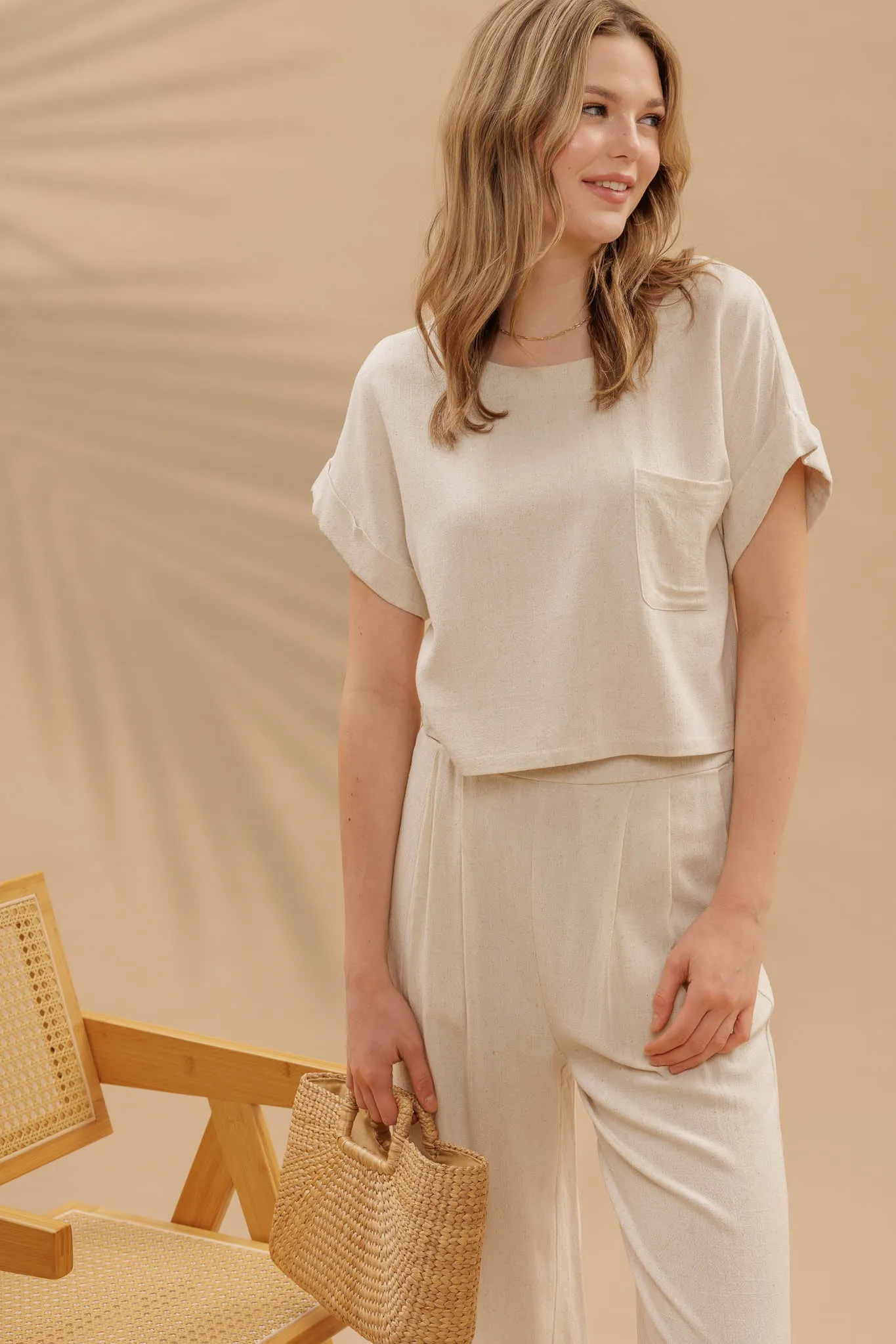 HIGH WAIST WIDE LEG PLEATED LINEN PANTS sold by Blu Pepper