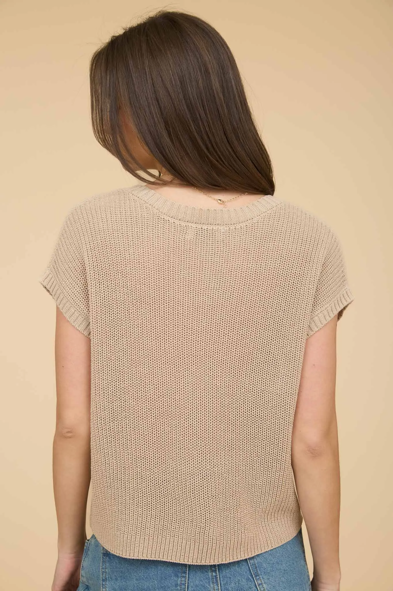 CREW NECK SHORT SLEEVE CROCHET KNIT PULLOVER sold by Blu Pepper product image thumbnail 2