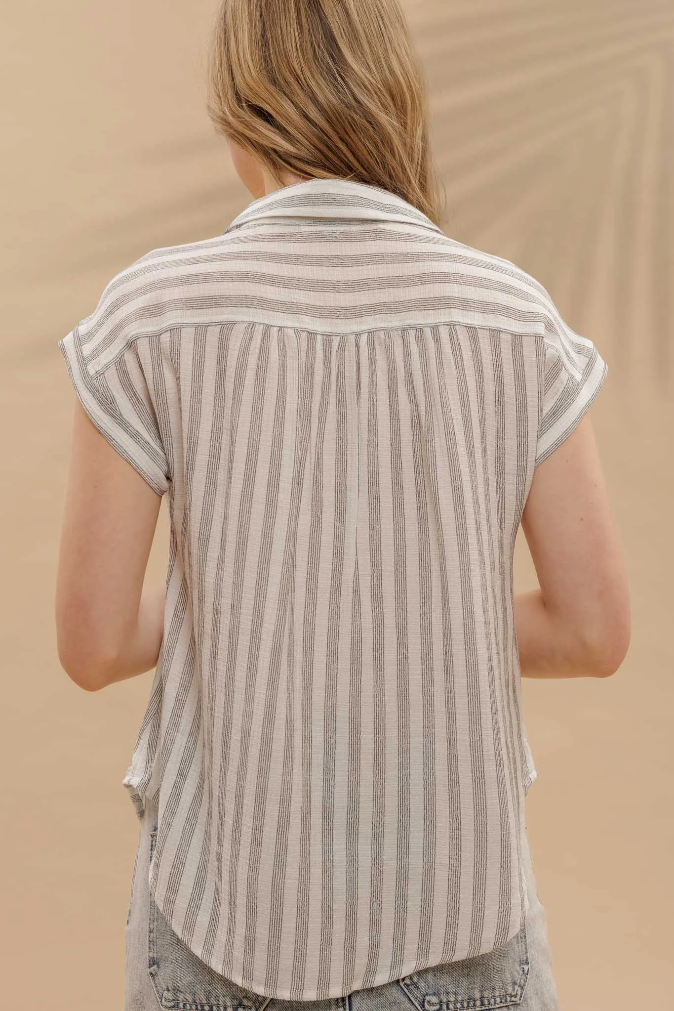 STRIPE COLLARED CUFF SLEEVE LIGHTWEIGHT SHIRT sold by Blu Pepper product image thumbnail 2