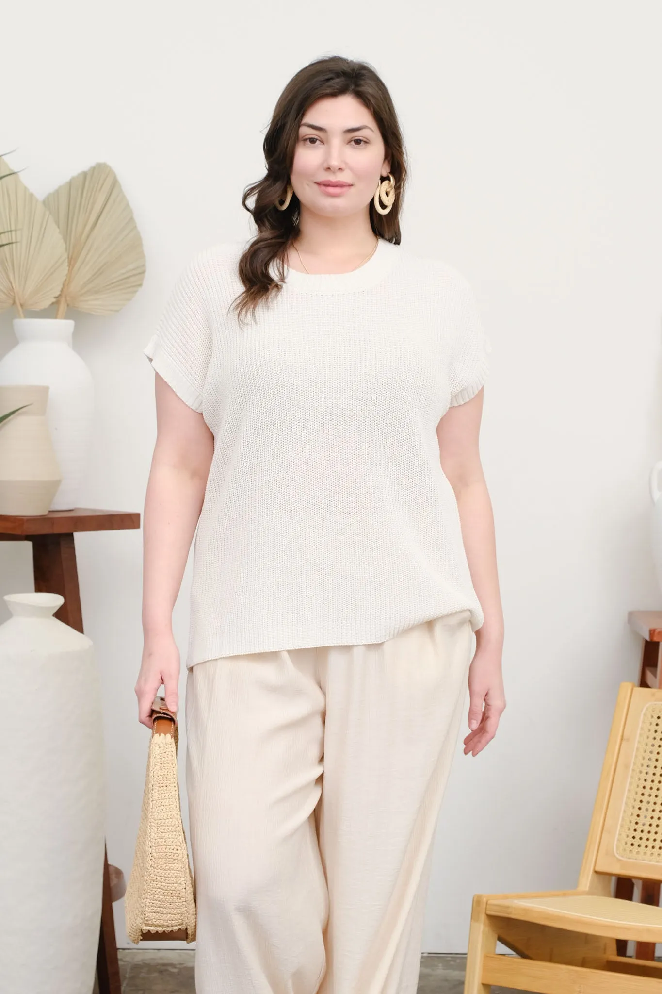 PLUS CREW NECK SHORT SLEEVE CROCHET KNIT PULLOVER sold by Blu Pepper