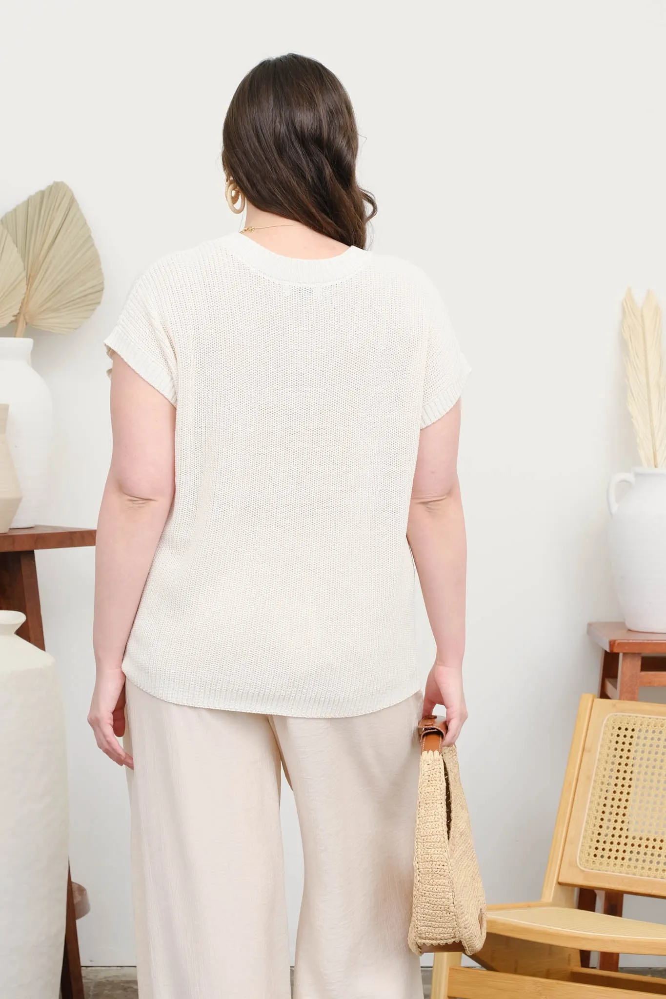 PLUS CREW NECK SHORT SLEEVE CROCHET KNIT PULLOVER sold by Blu Pepper product image thumbnail 2