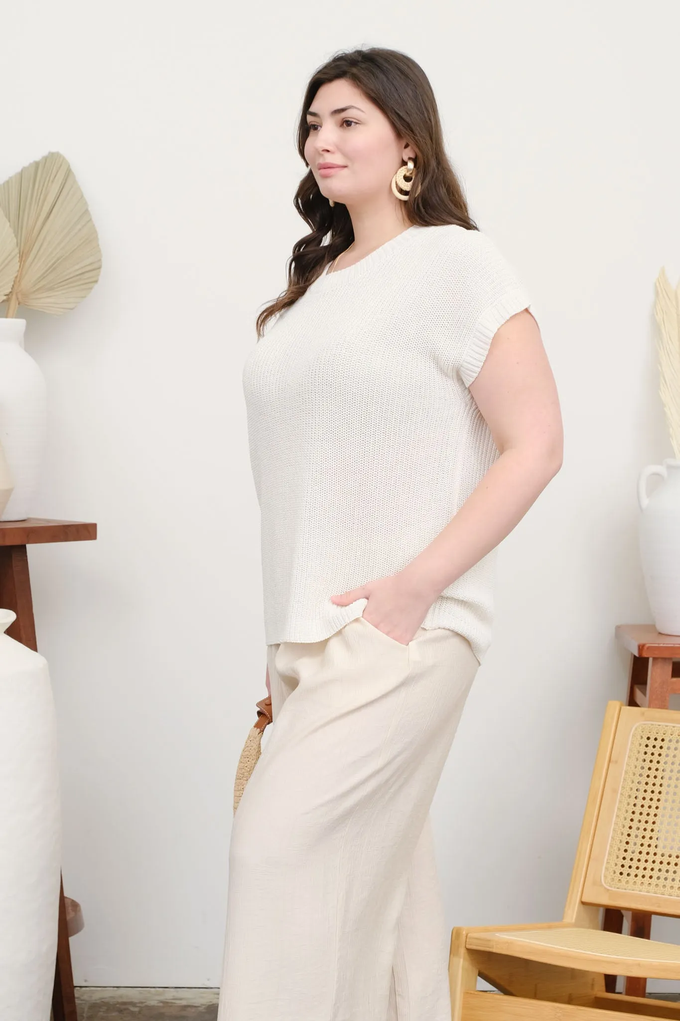 PLUS CREW NECK SHORT SLEEVE CROCHET KNIT PULLOVER sold by Blu Pepper product image thumbnail 4